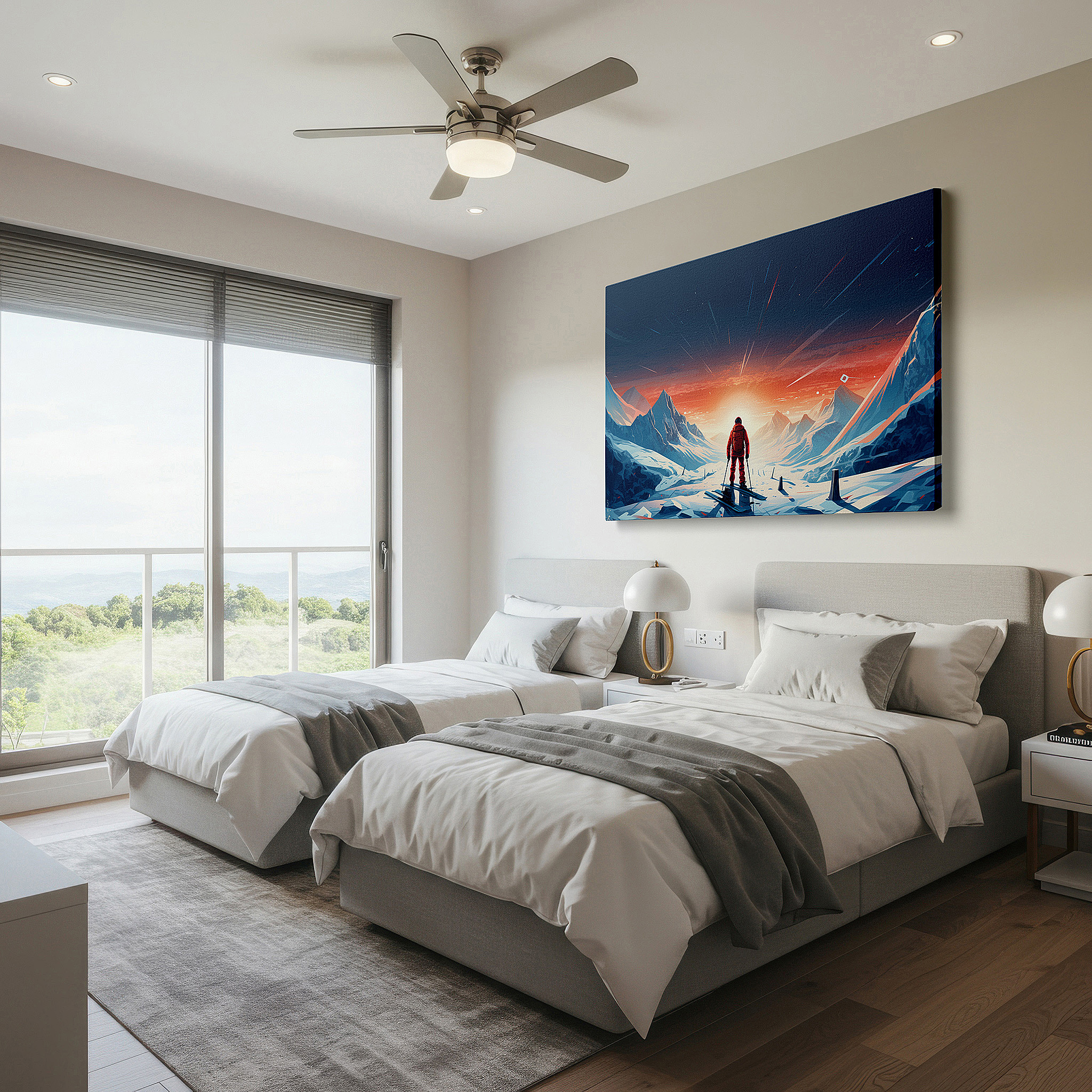 Available in 30×20 cm — a subtle addition to small personal spaces — snow-covered landscape at sunset: bold light and shadow wall art - large canvas for home and office decor