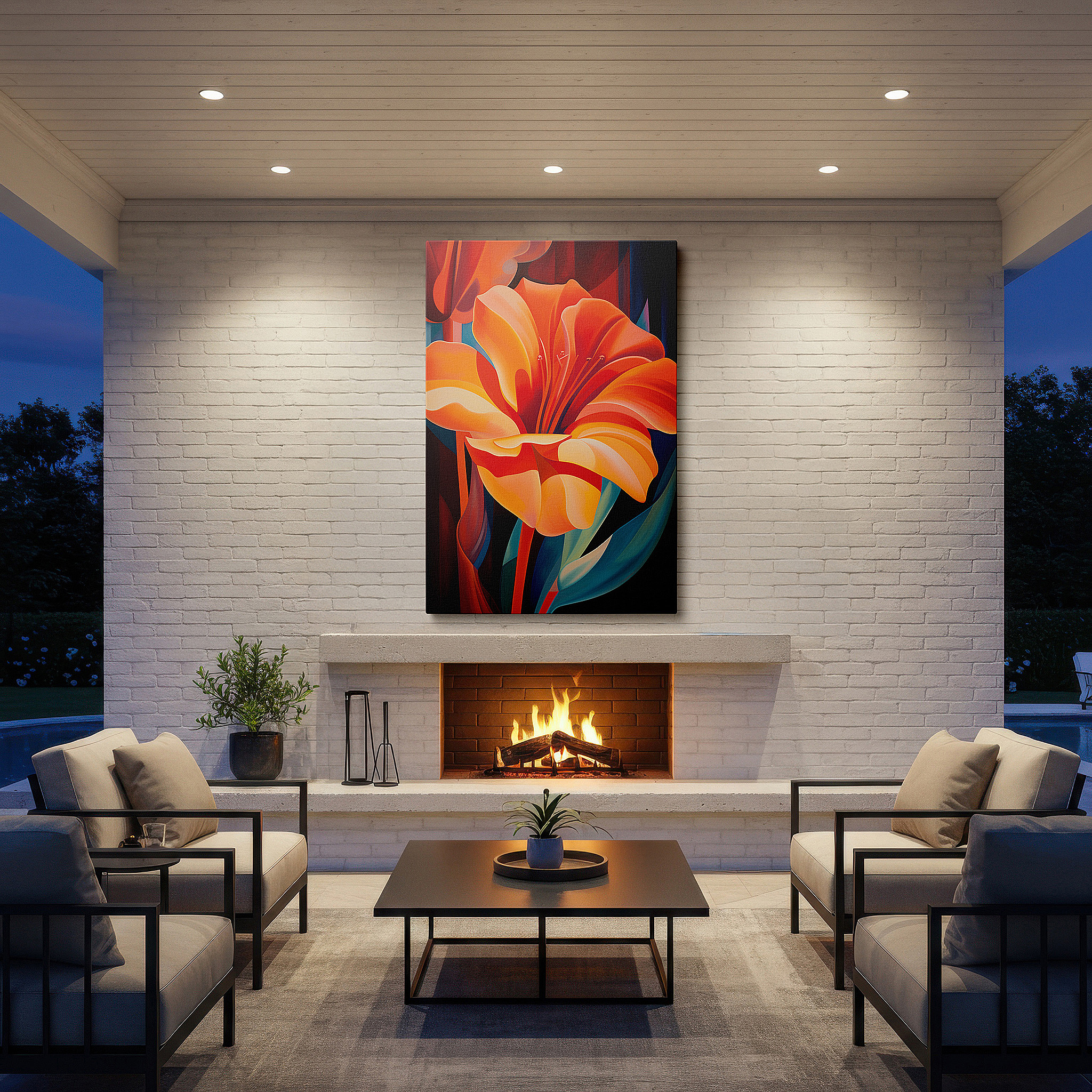 Available in 30×20 cm — a subtle addition to small personal spaces — vibrant orange abstract flower large canvas wall art, perfect for office and bedroom decor