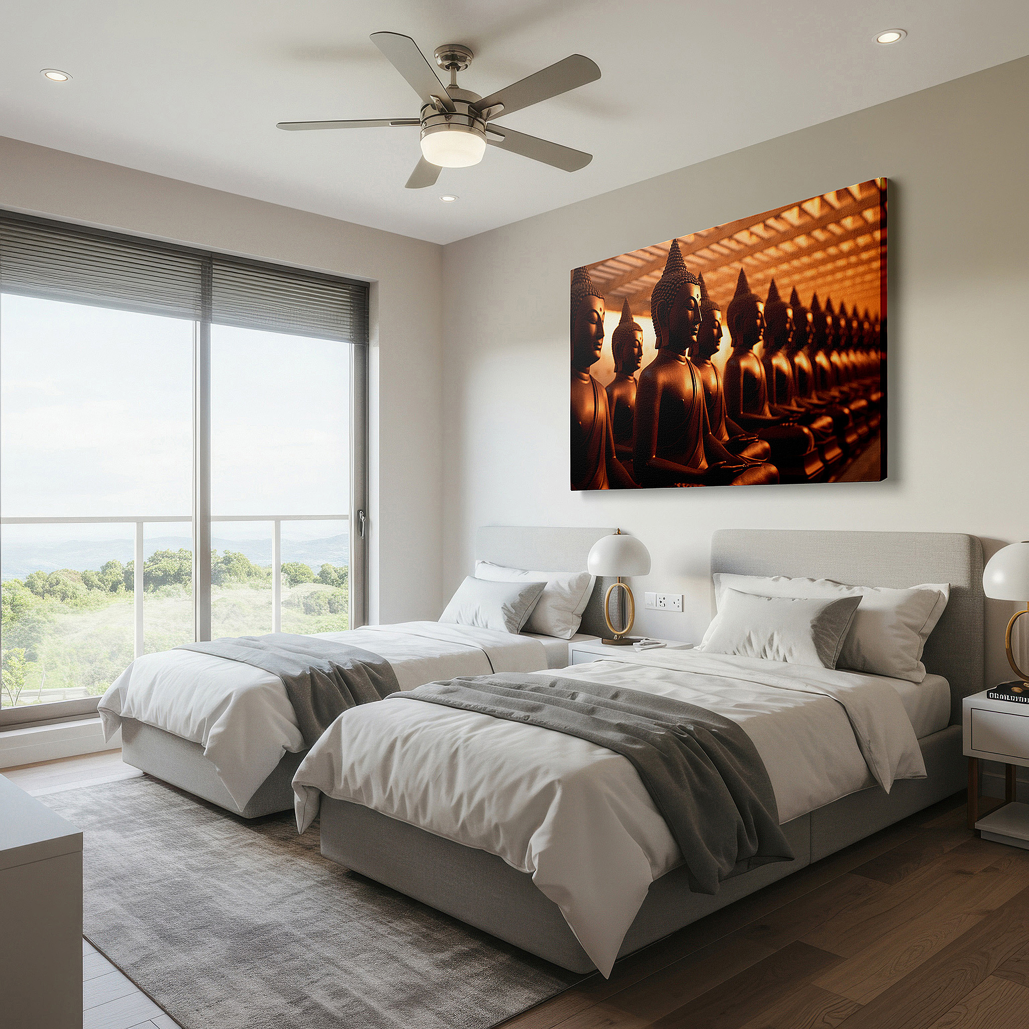 Back view reveals professional finishing and solid wood frame — buddha statues wall art: serene and wise, perfect for office or bedroom decor, large canvas prints
