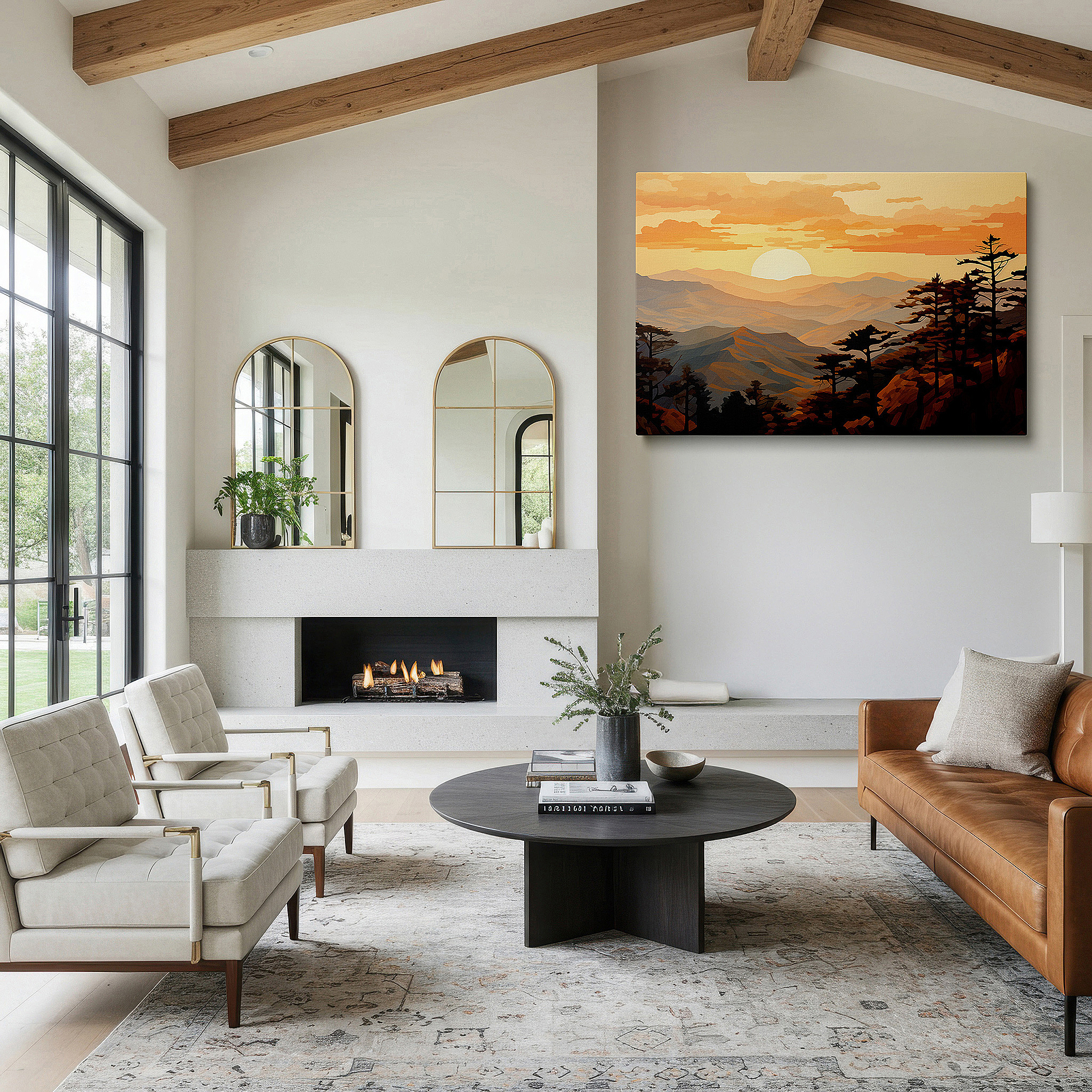 Back view reveals professional finishing and solid wood frame — golden sunrise over majestic mountains: a vivid landscape of light and shadow - large canvas wall art for office and bedroom decor