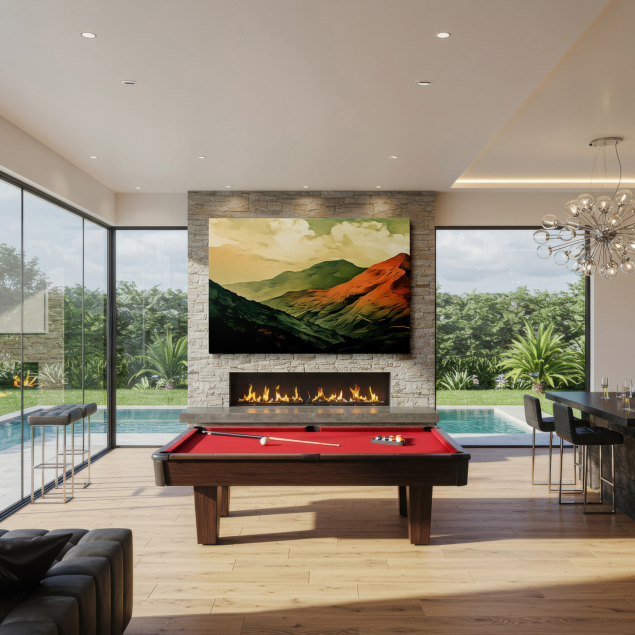 Back view reveals professional finishing and solid wood frame — majestic mountain vista wall art with earthy tones blending land and sky, large canvas for office, bedroom, or living room decor