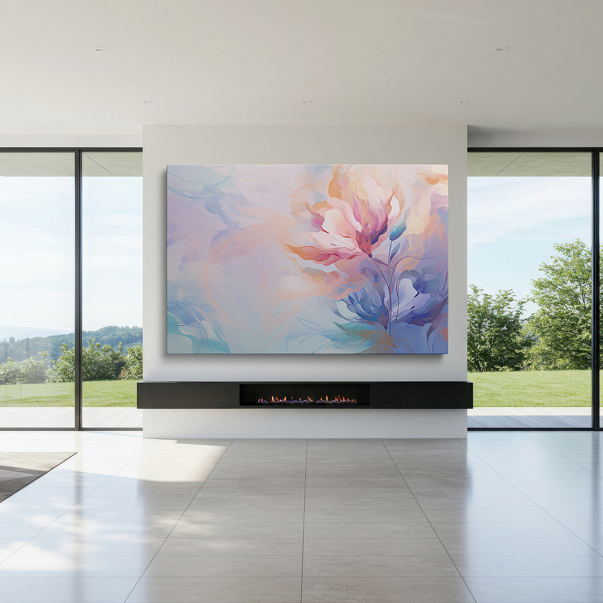 Back view reveals professional finishing and solid wood frame — pastel floral dream abstract: tranquil sanctuary large wall art, canvas decor for office and bedroom