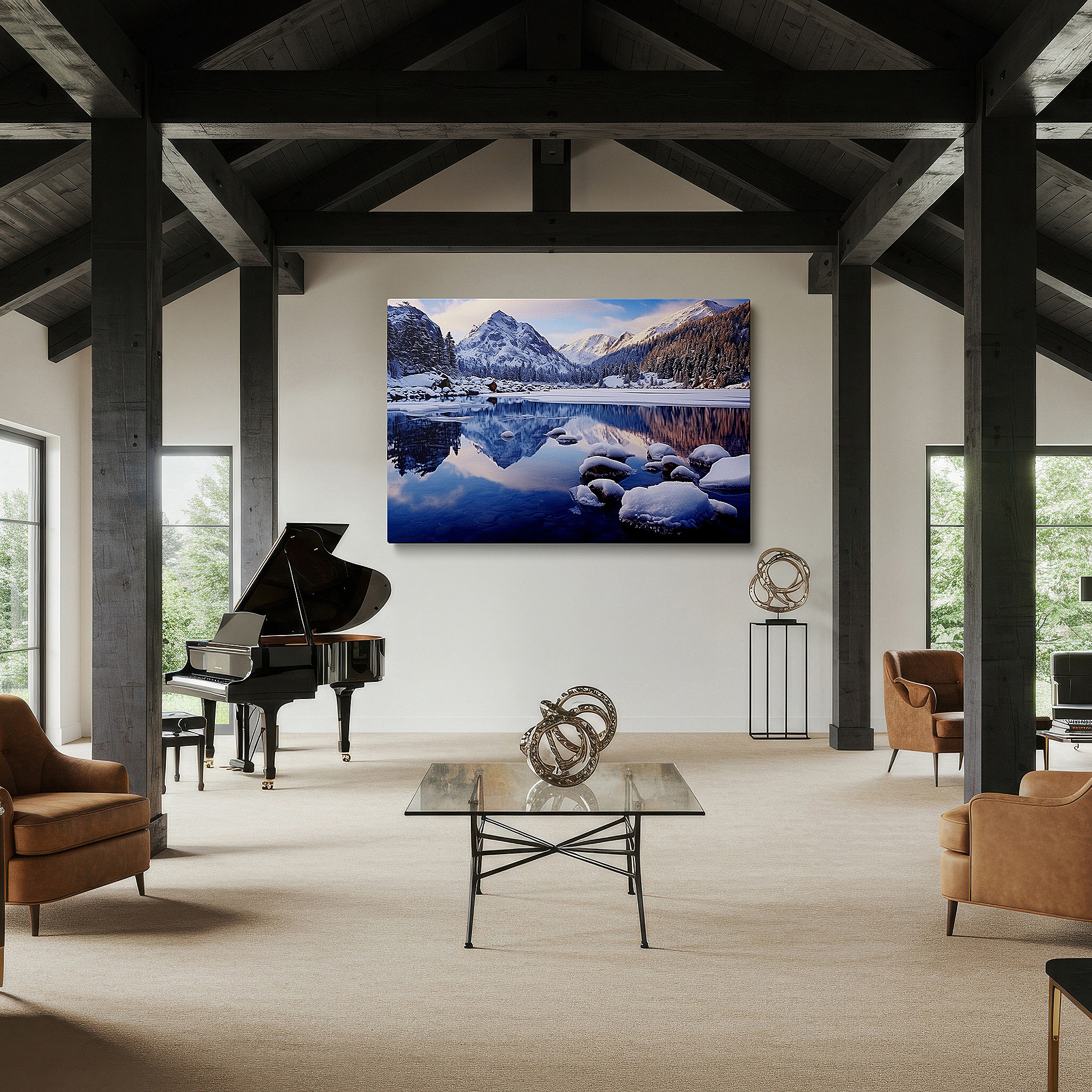 Back view reveals professional finishing and solid wood frame — stunning icebergs and mountain peaks wall art: polar elegance on canvas for office, bedroom, and living room decor