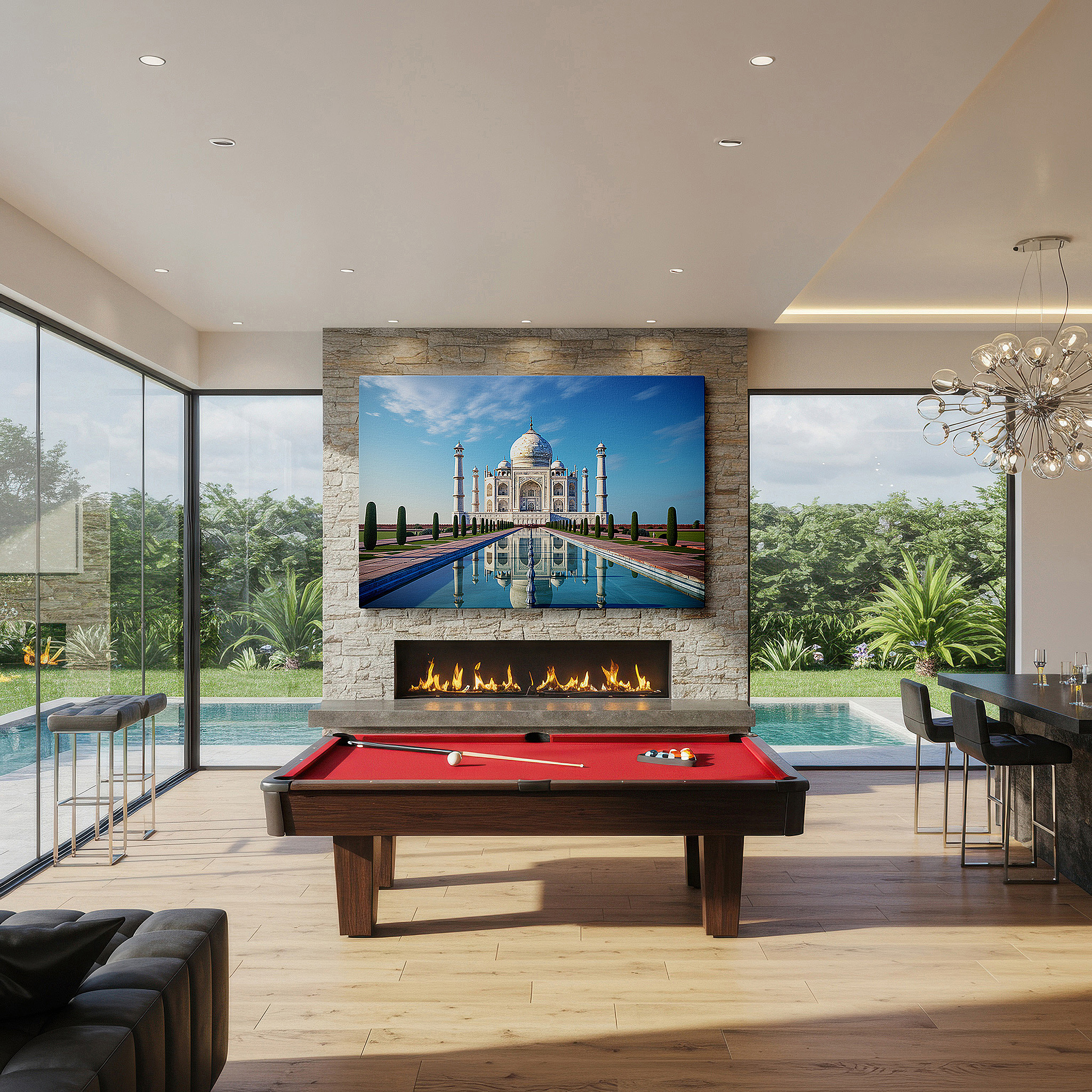 Back view reveals professional finishing and solid wood frame — sunlit taj mahal: a majestic display of architectural splendor and natural harmony - large canvas wall art decor