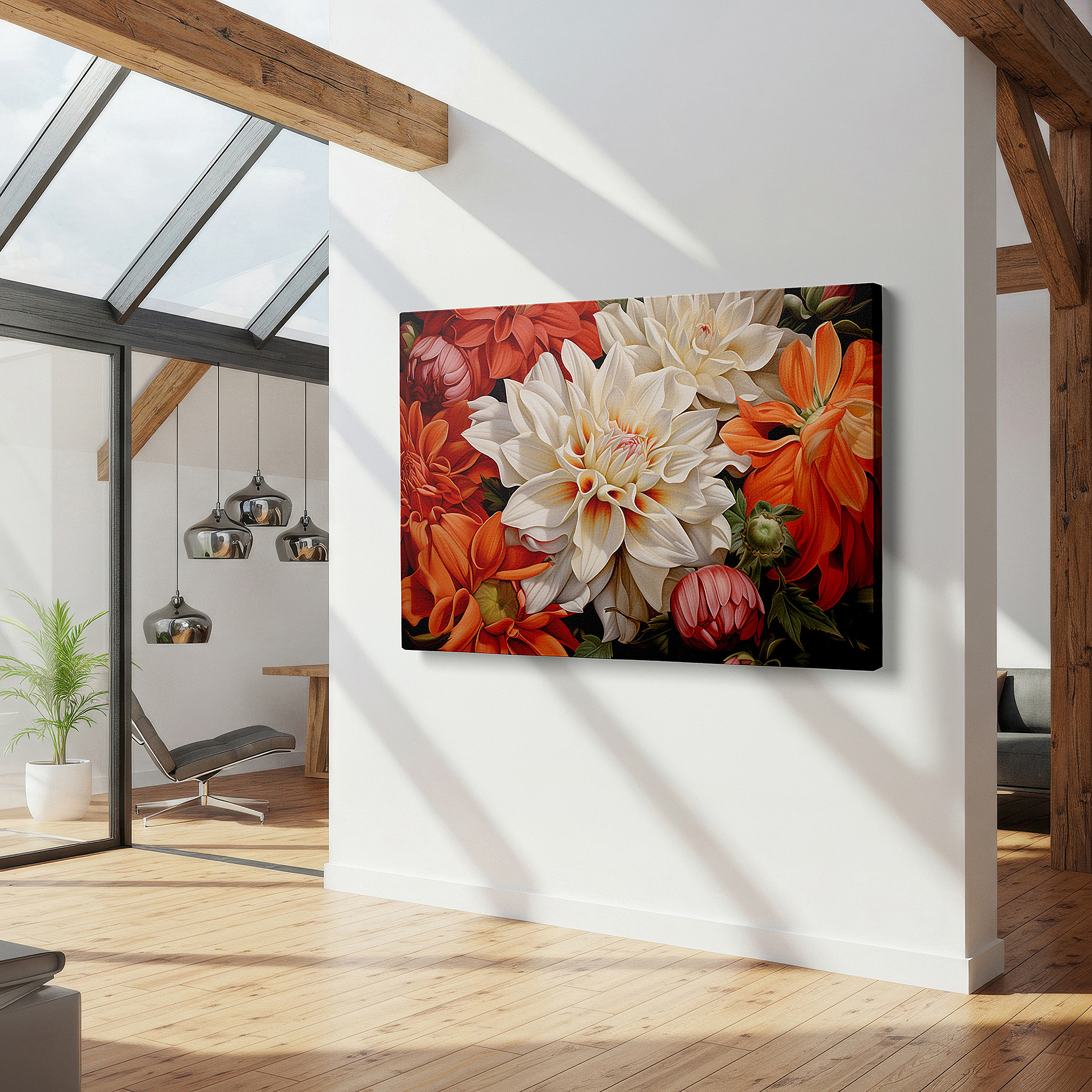 Back view reveals professional finishing and solid wood frame — vibrant celebration of nature: floral mastery in large canvas wall art for home and office decor