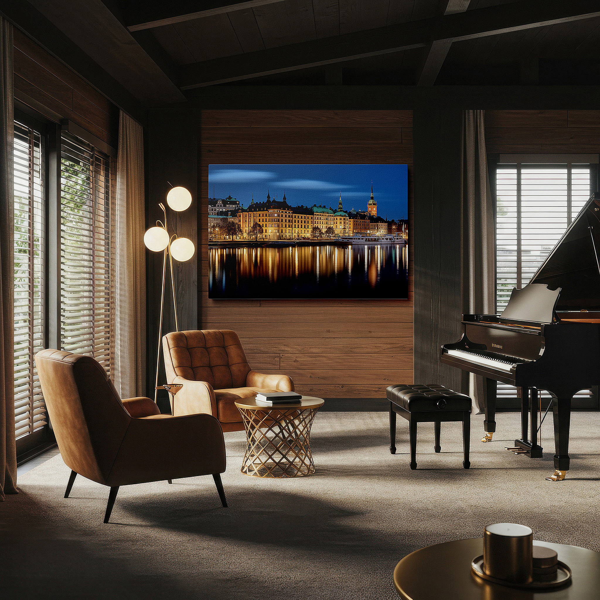 Back view reveals professional finishing and solid wood frame — wall art: captivating stockholm at night - a dynamic fusion of timeless elegance and contemporary vitality, large canvas wall art, wall decor for office