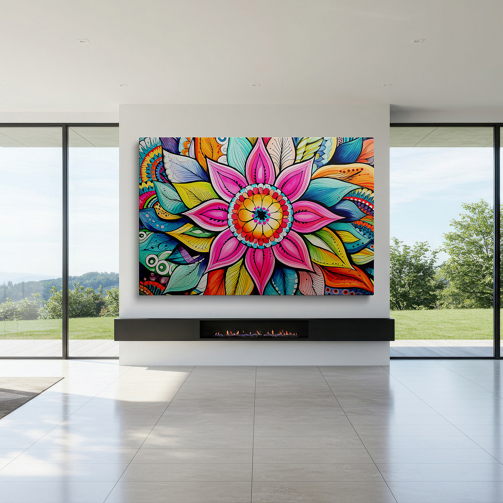 Back view reveals professional finishing and solid wood frame — wall art: enchanting floral symphony featuring vibrant blossoms and lush leaves - large canvas wall art for office and bedroom decor