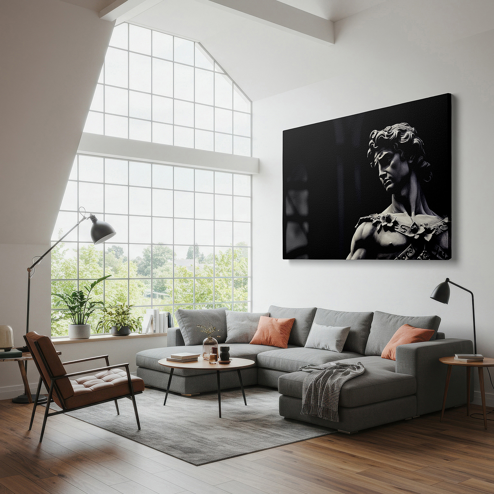 Back view reveals professional finishing and solid wood frame — wall decor: michelangelo's david - a study in light and shadow celebrating renaissance elegance and power, large canvas art for home and office