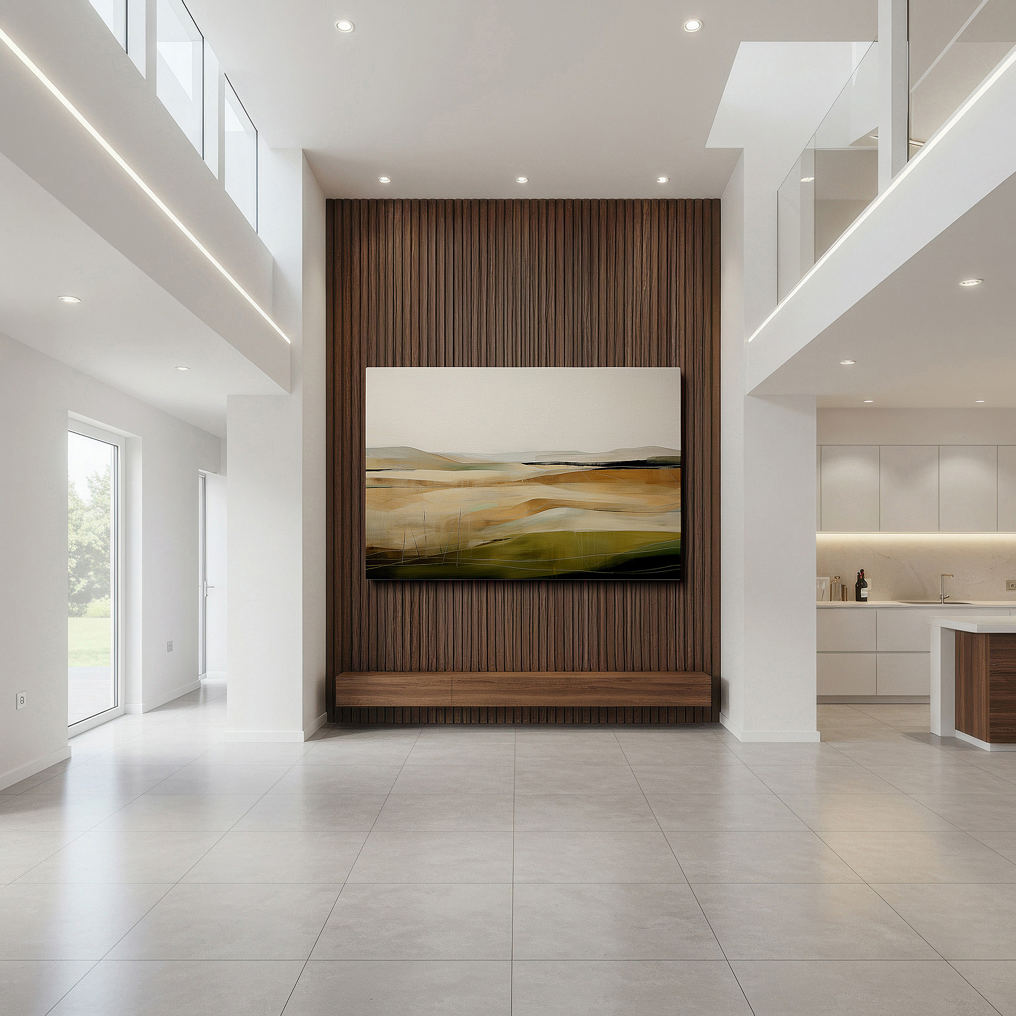 Balanced between two tall indoor plants near a window — soft hues and gentle curves: a portal to tranquility - large wall art for bedrooms, living rooms, and offices