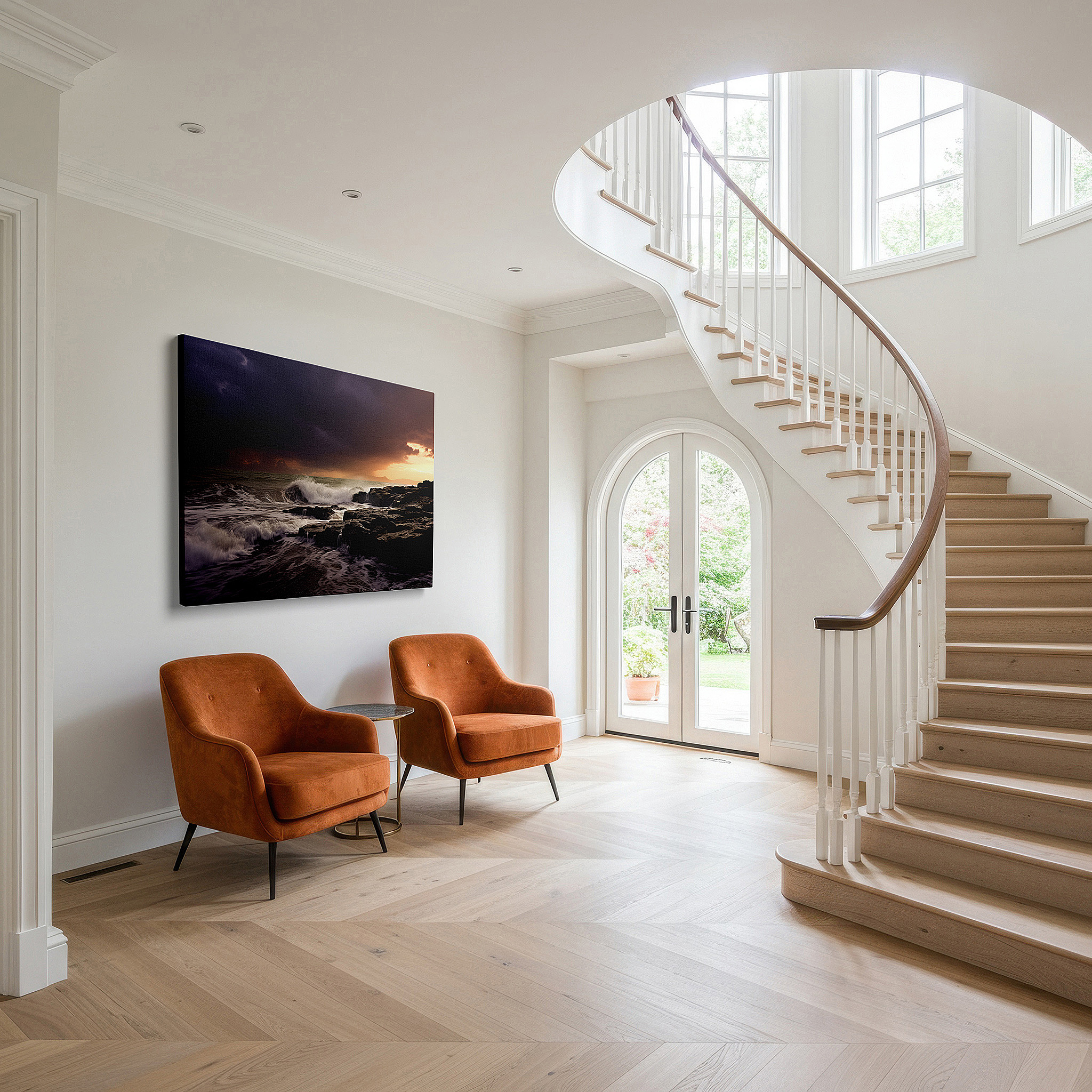 Bathed in morning sunlight streaming through sheer curtains — dramatic seascape wall art: embodying nature's wild spirit and immense power - ideal for office and bedroom decor