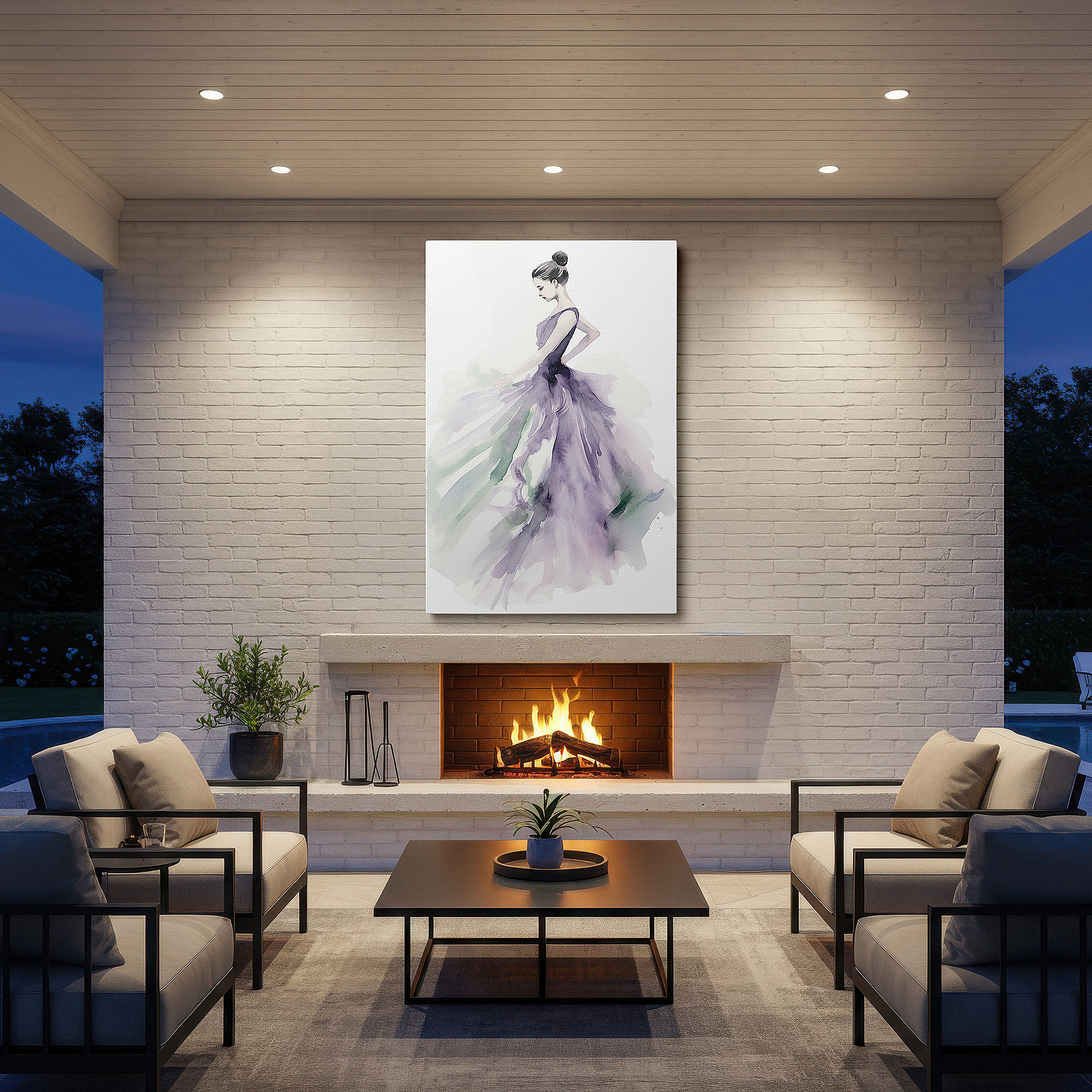 Bathed in morning sunlight streaming through sheer curtains — elegant purple grace - watercolor light and shadow dance large wall art, canvas decor for office and bedroom