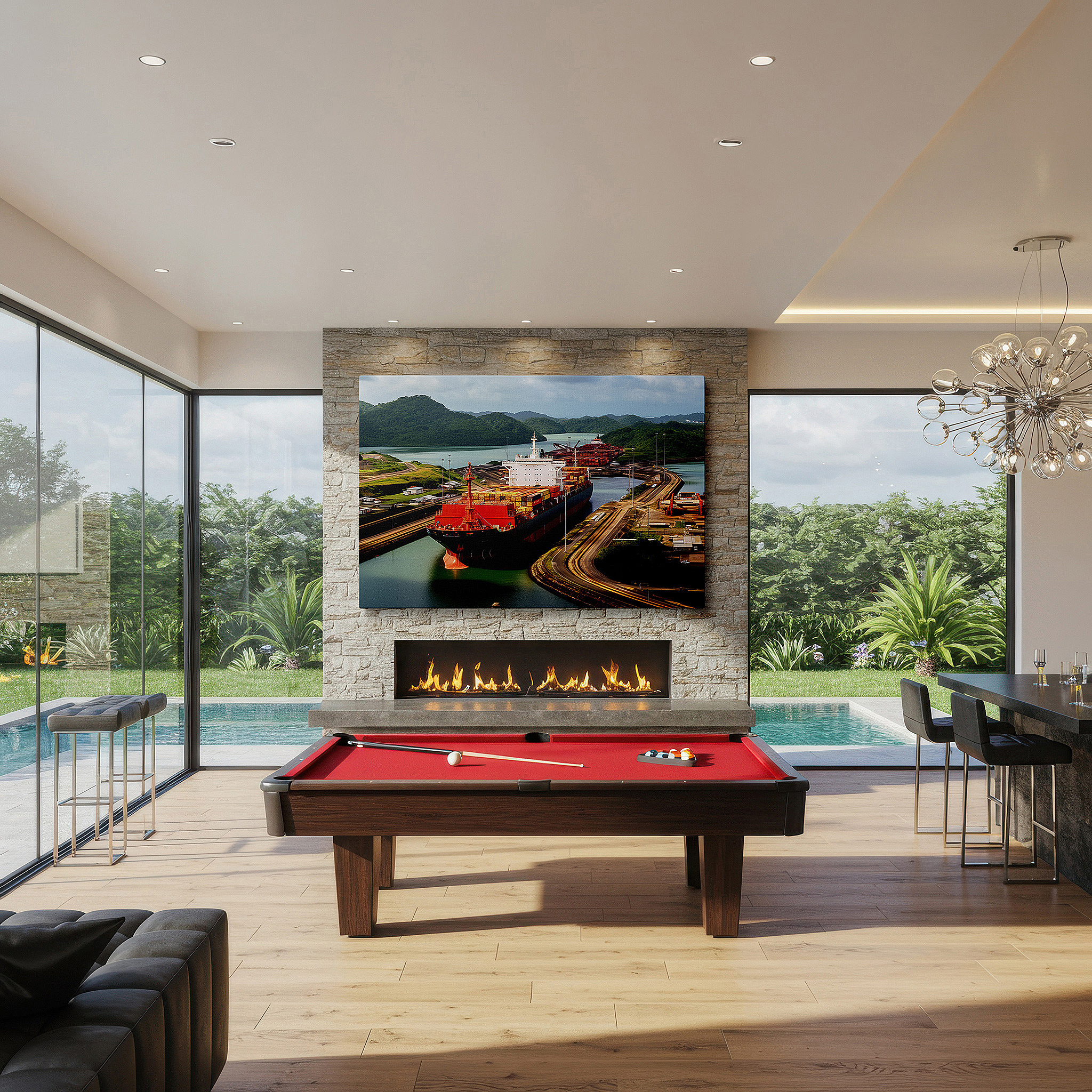 Bathed in morning sunlight streaming through sheer curtains — panama canal large wall art: a perfect fusion of engineering and nature, ideal for office, bedroom, and living room decor