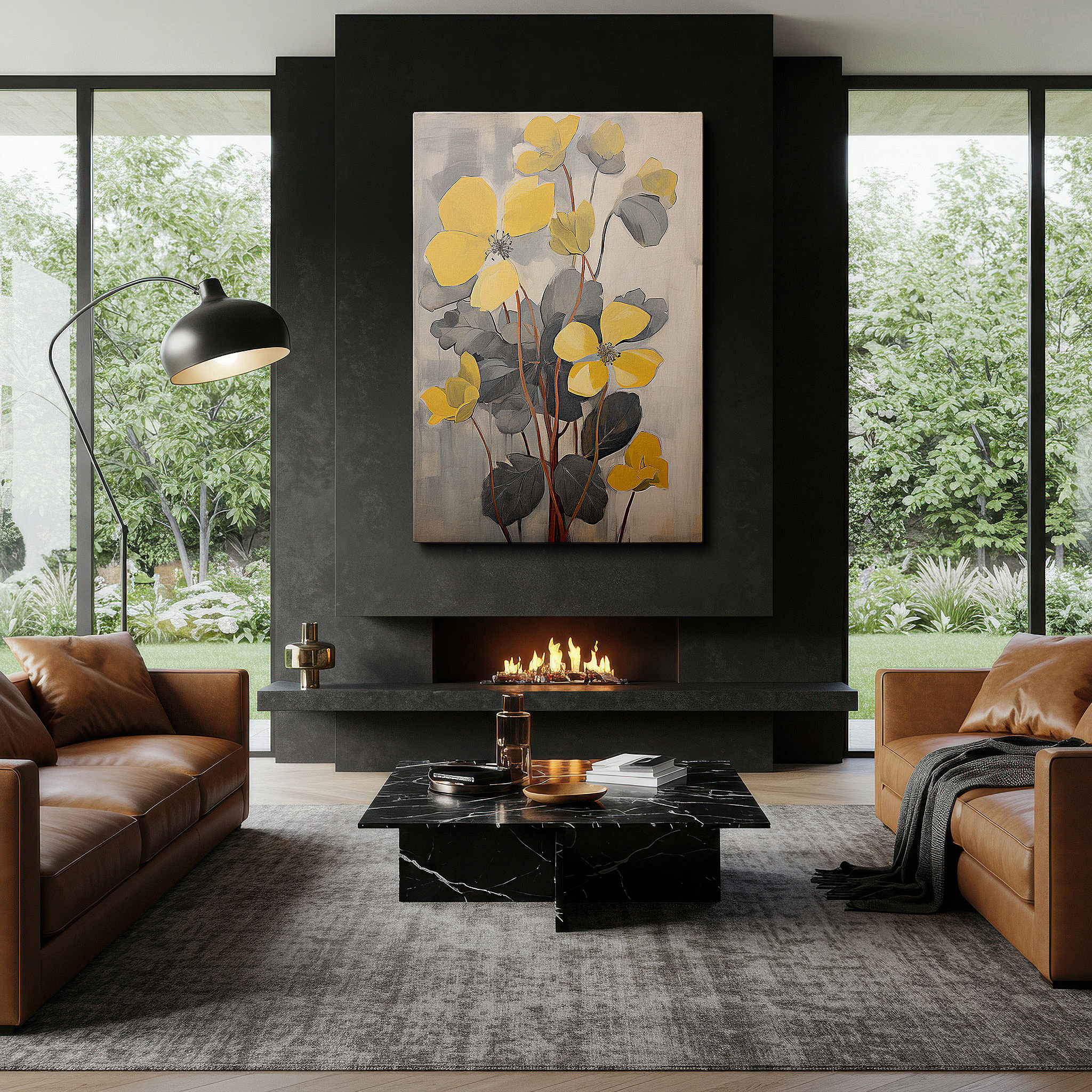 Bathed in morning sunlight streaming through sheer curtains — vibrant yellow blooms: a celebration of nature's splendor - large canvas wall art for office, living room, and bedroom decor