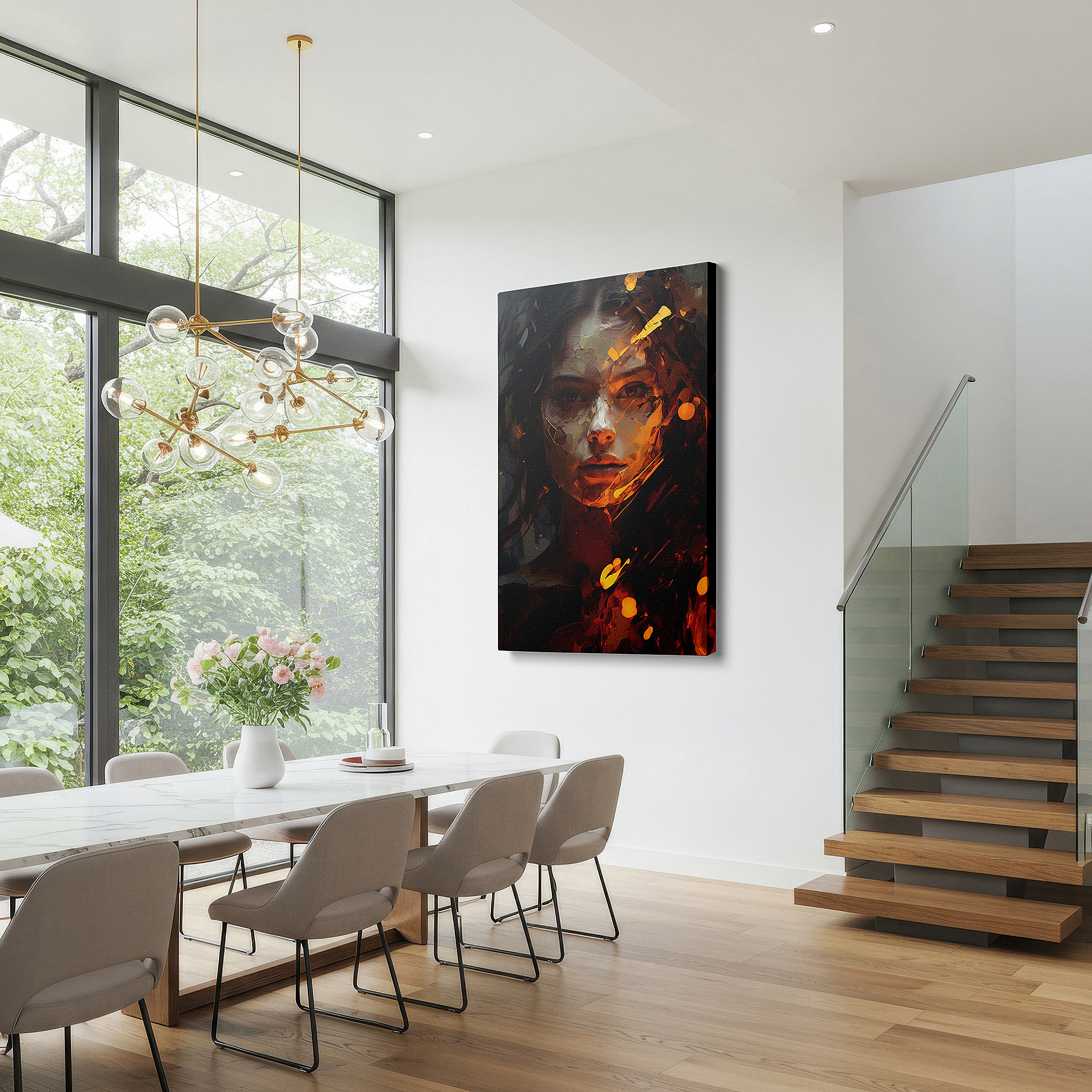 Bathed in morning sunlight streaming through sheer curtains — vivid feelings and artistic excellence in the mysterious expression of a woman: large wall art, canvas wall art, wall decor for office and bedroom