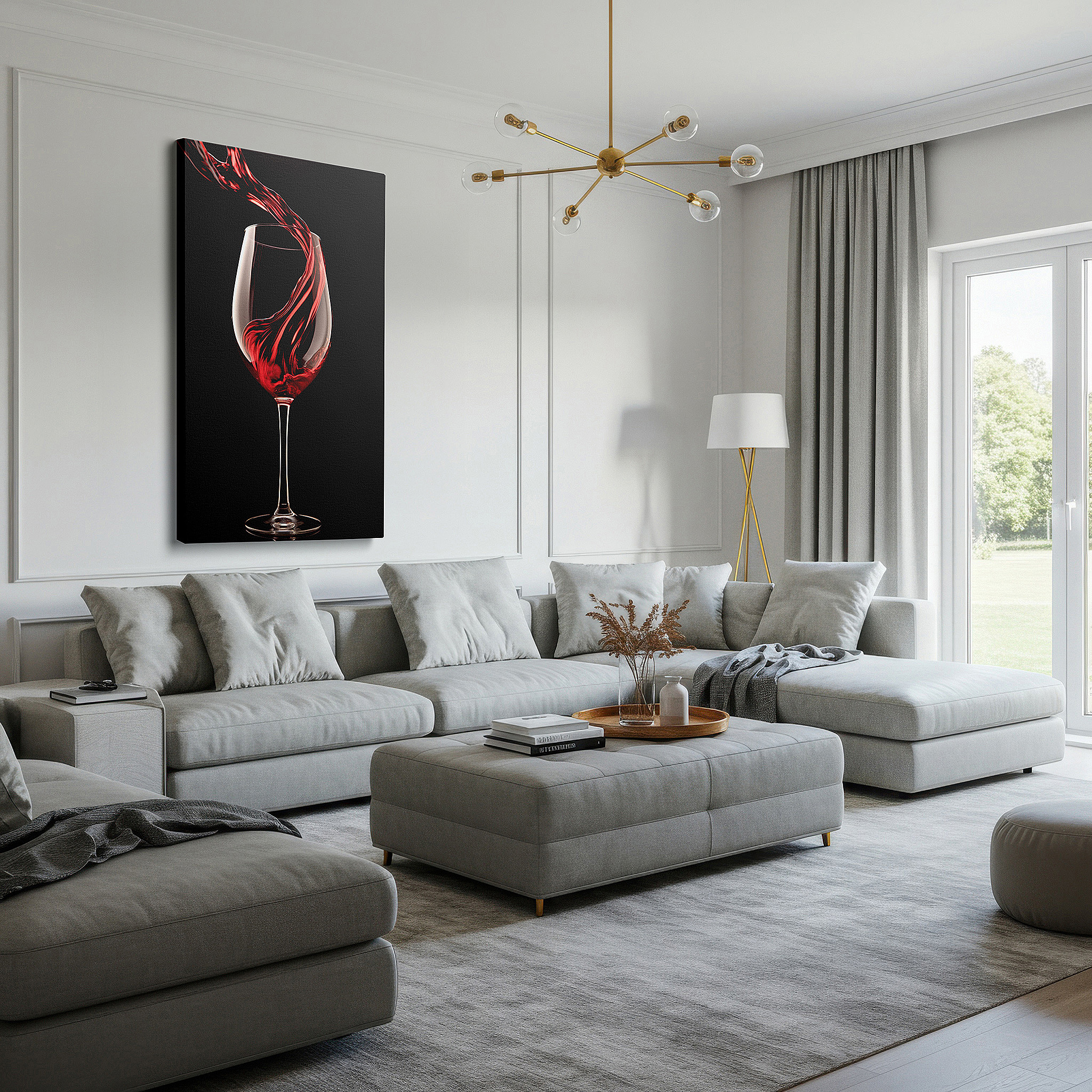 Bathed in morning sunlight streaming through sheer curtains — wall art: celebrate wine culture with a striking red splash - large canvas art for office and bedroom decor