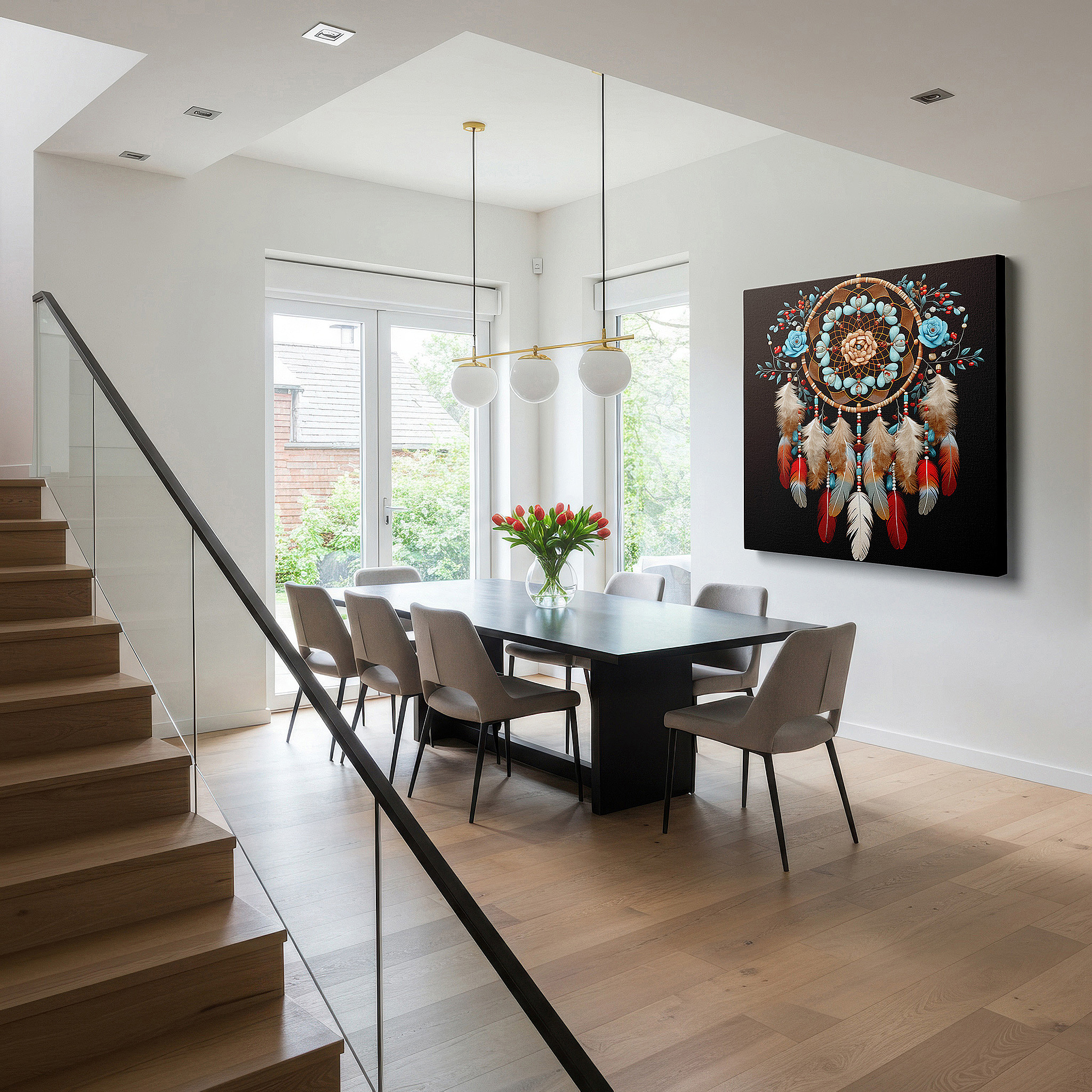 Bathed in morning sunlight streaming through sheer curtains — wall art: clock silhouette at sunset - a dance of time and nature's allure. large canvas wall art for office and bedroom decor.