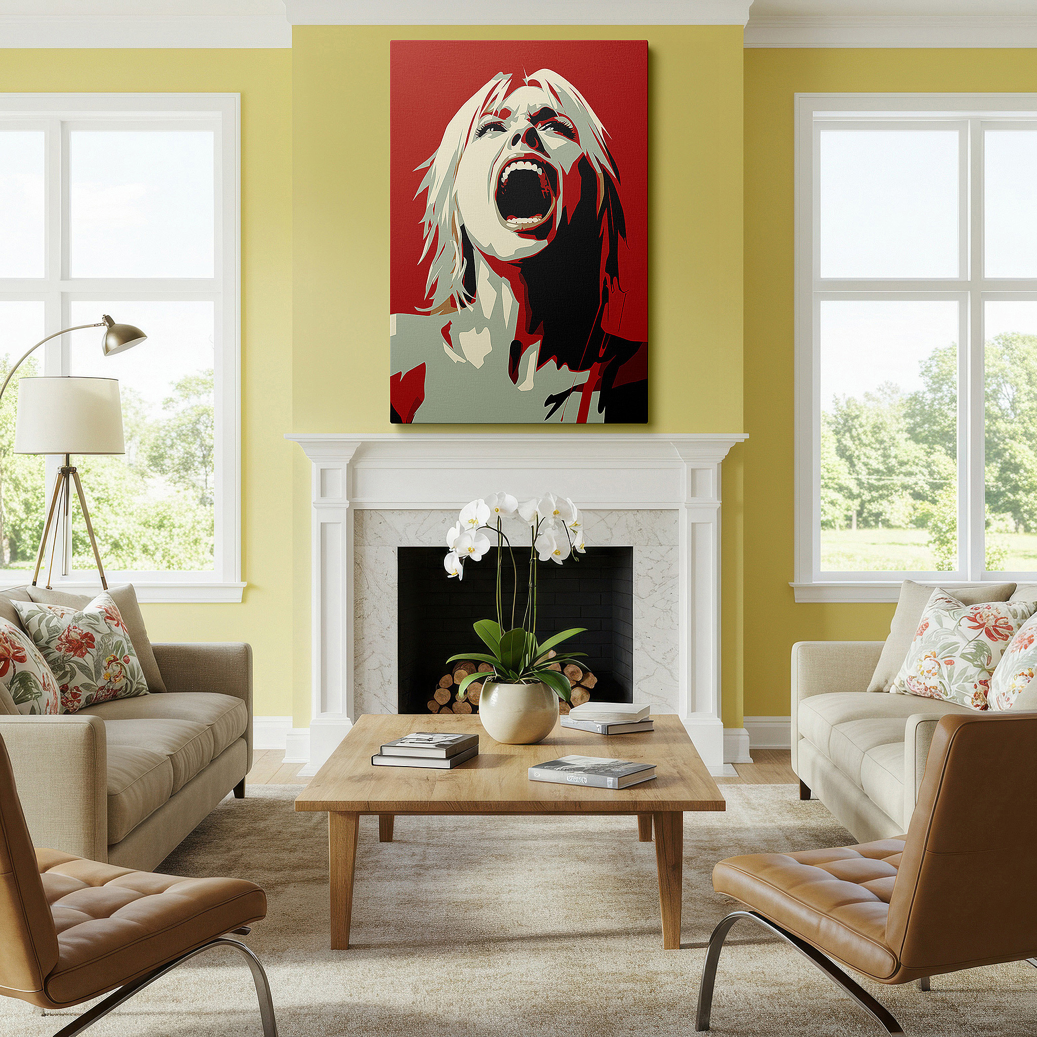 Bathed in morning sunlight streaming through sheer curtains — wall art: "emotional release in red" - a vivid expression of passion and pain. large canvas wall art for office and bedroom decor.