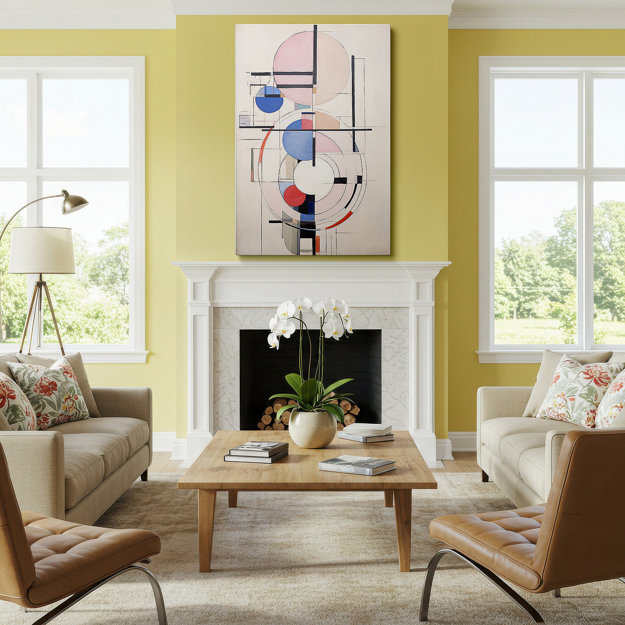Bathed in morning sunlight streaming through sheer curtains — wall art: tranquil balance with soft geometric designs for peaceful contemplation - large canvas art, decorative wall pieces, office and bedroom decor