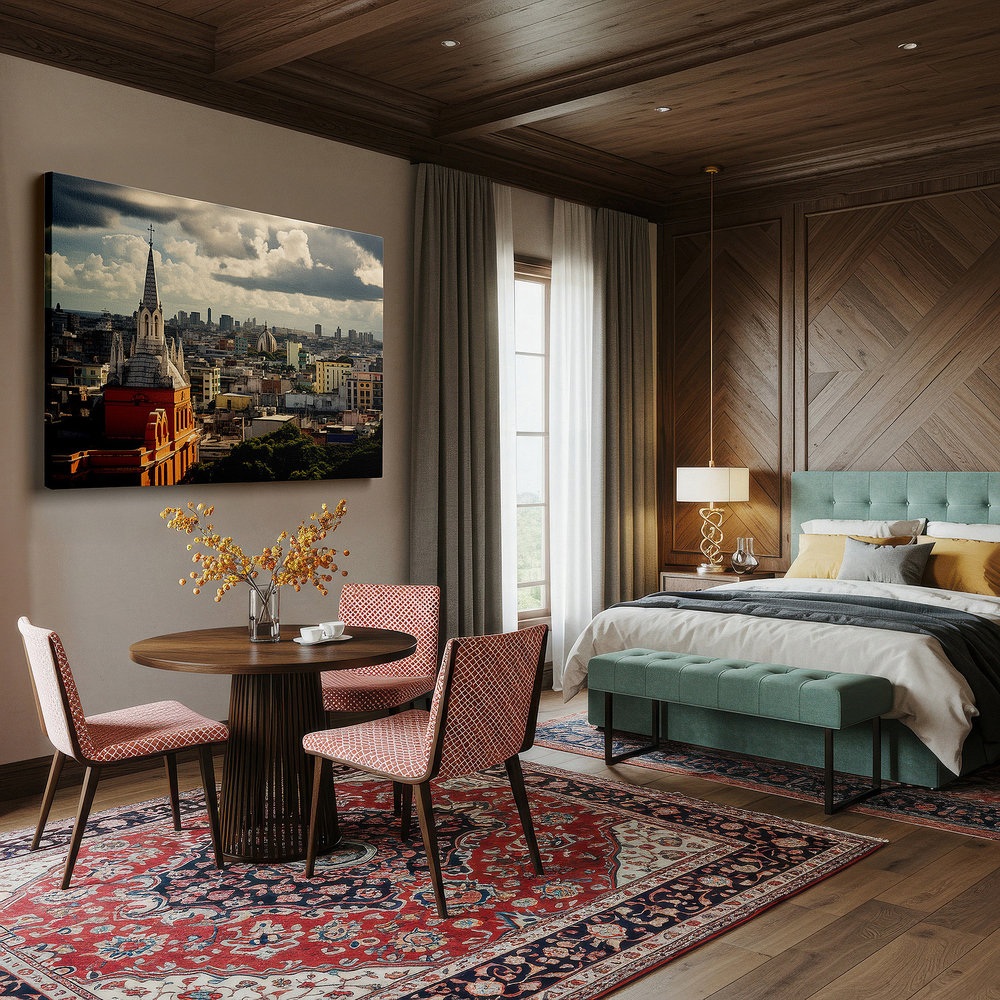 Bold and expansive at 90×60 cm — ideal for making a statement above large furniture — cityscape fusion: historical architecture and dynamic skies - large canvas wall art for office, bedroom, and living room decor