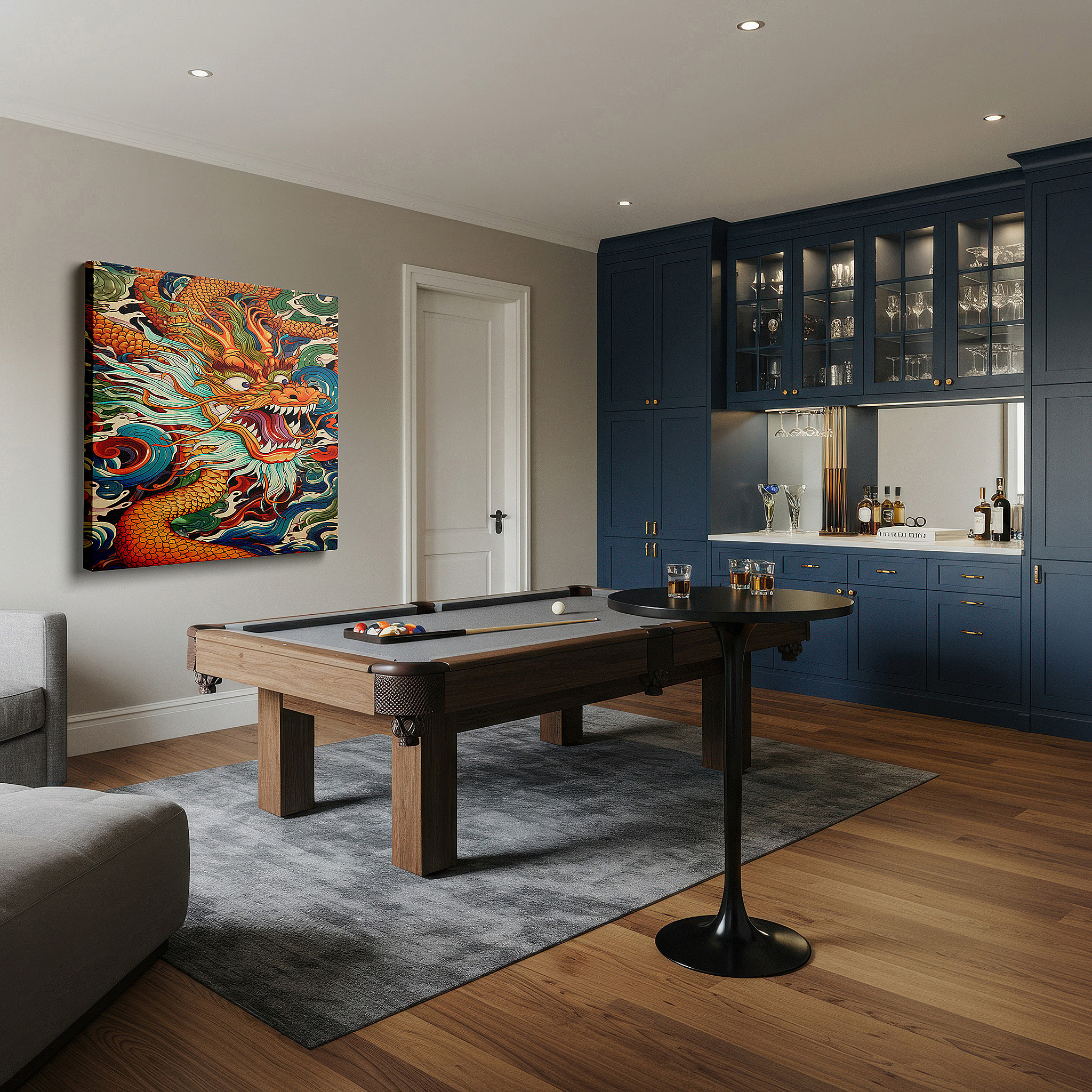 Bold and expansive at 90×60 cm — ideal for making a statement above large furniture — dragon amidst dynamic waves: a vivid expression of myth and power - large canvas wall art for office and bedroom decor