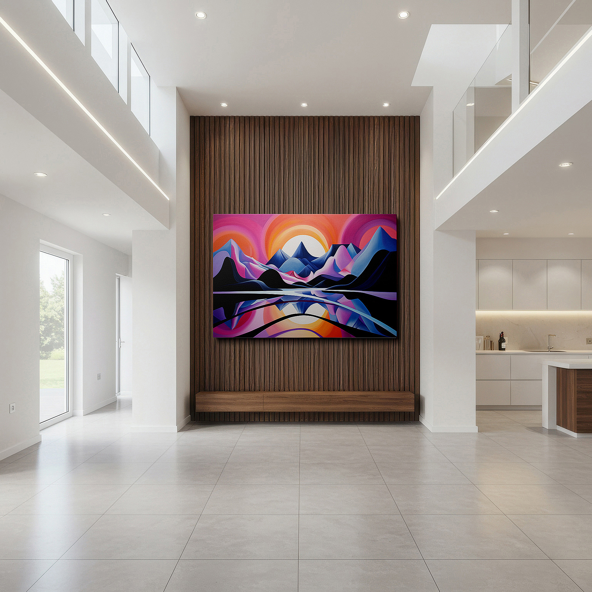 Bold and expansive at 90×60 cm — ideal for making a statement above large furniture — dynamic nature: vivid mountains and serene waters large canvas wall art for office and bedroom decor