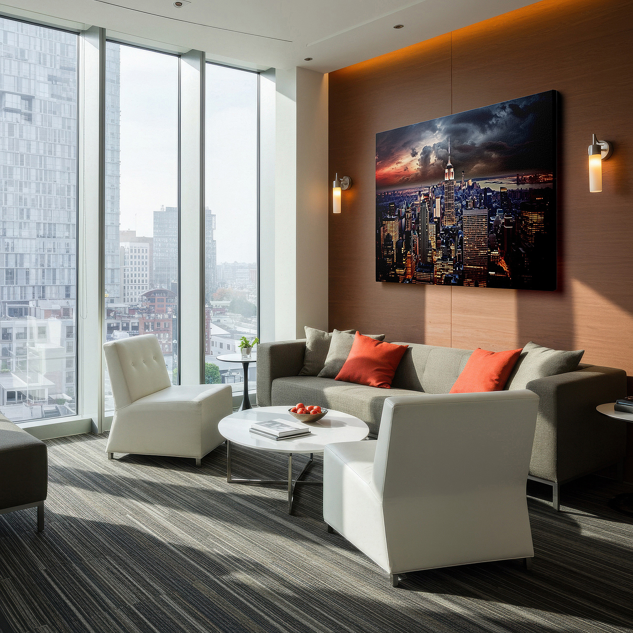 Bold and expansive at 90×60 cm — ideal for making a statement above large furniture — empire state building at dusk: vibrant aerial view of new york city's twilight - large wall art, canvas wall art, office wall decor