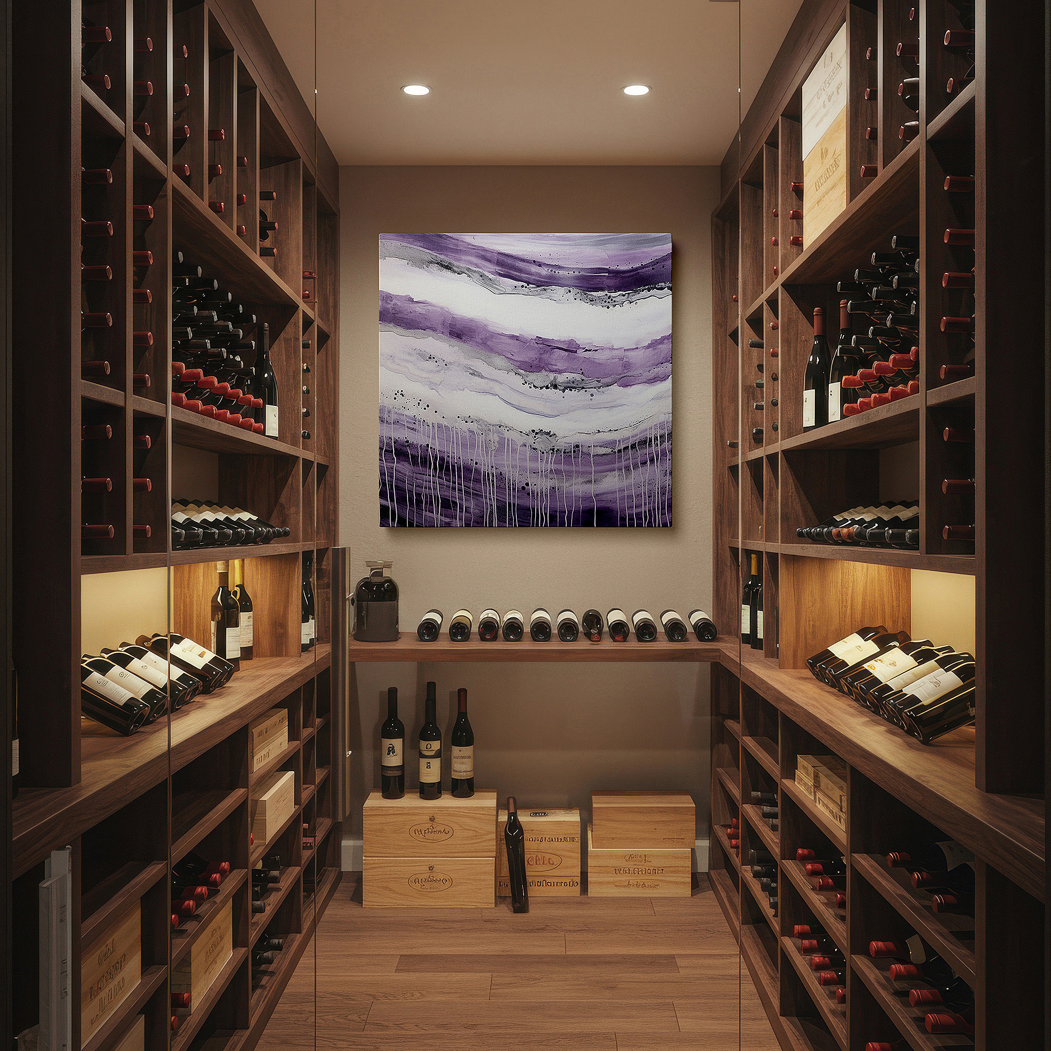 Bold and expansive at 90×60 cm — ideal for making a statement above large furniture — explore a visual adventure in purple shades and vibrant textures: large wall art, canvas wall art, wall decor for offices, bedrooms, and living rooms