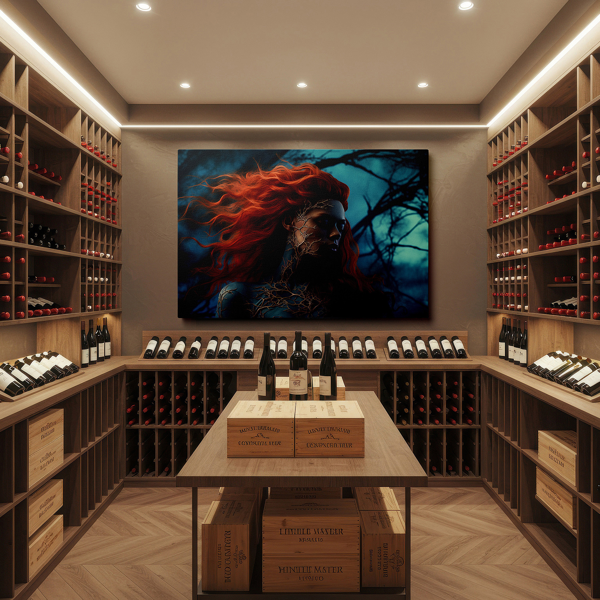 Bold and expansive at 90×60 cm — ideal for making a statement above large furniture — fiery hues of mystical nature: transformative large wall art for office, bedroom, and living spaces