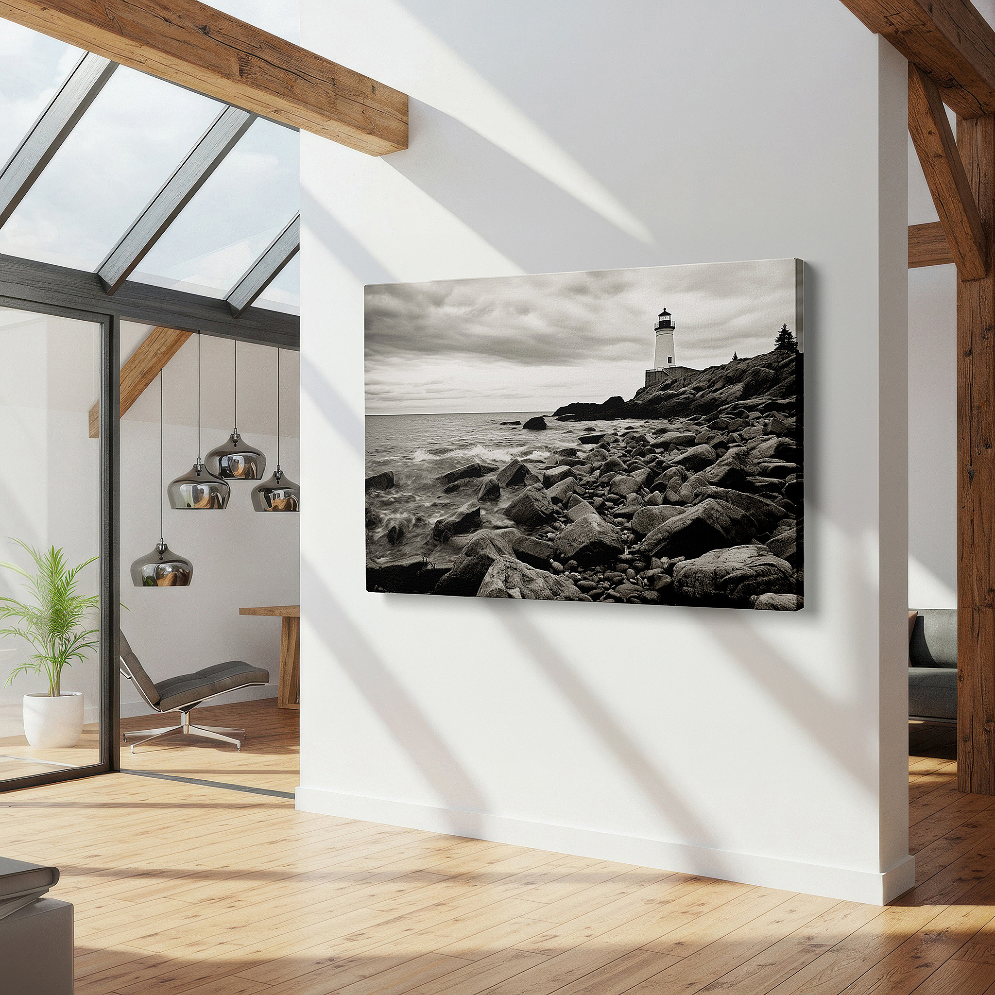 Bold and expansive at 90×60 cm — ideal for making a statement above large furniture — lighthouse of resilience wall art - a beacon of hope amidst turbulent seas, large canvas wall decor for office and bedroom