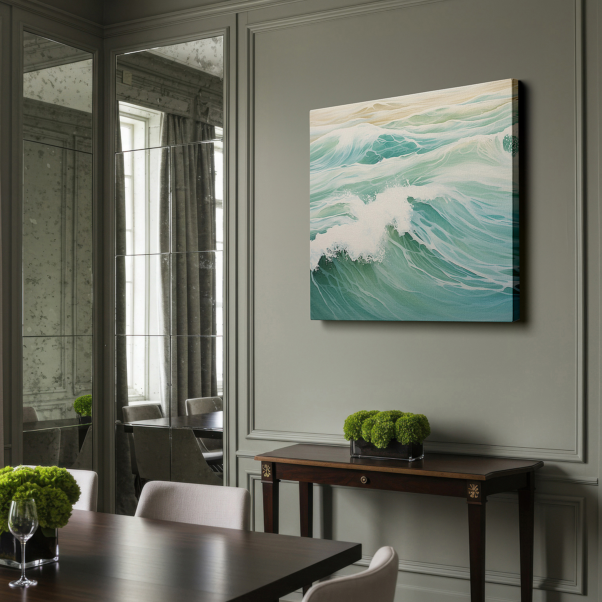 Bold and expansive at 90×60 cm — ideal for making a statement above large furniture — ocean's embrace wall art: dynamic aqua waves and sunlit crests in brush strokes - large canvas wall art for office and bedroom decor