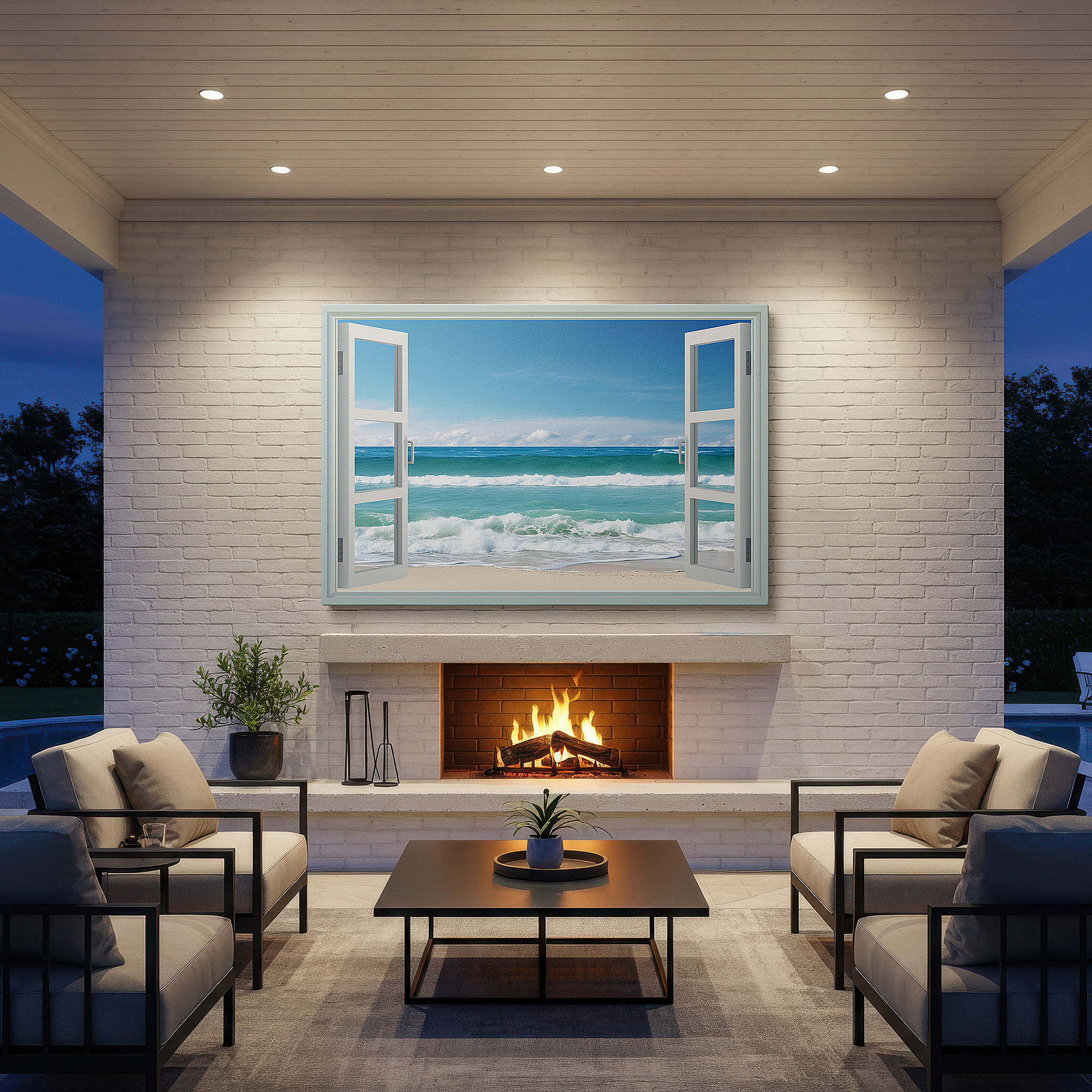 Bold and expansive at 90×60 cm — ideal for making a statement above large furniture — ocean waves and open windows - serene coastal large wall art, canvas decor for office and bedroom