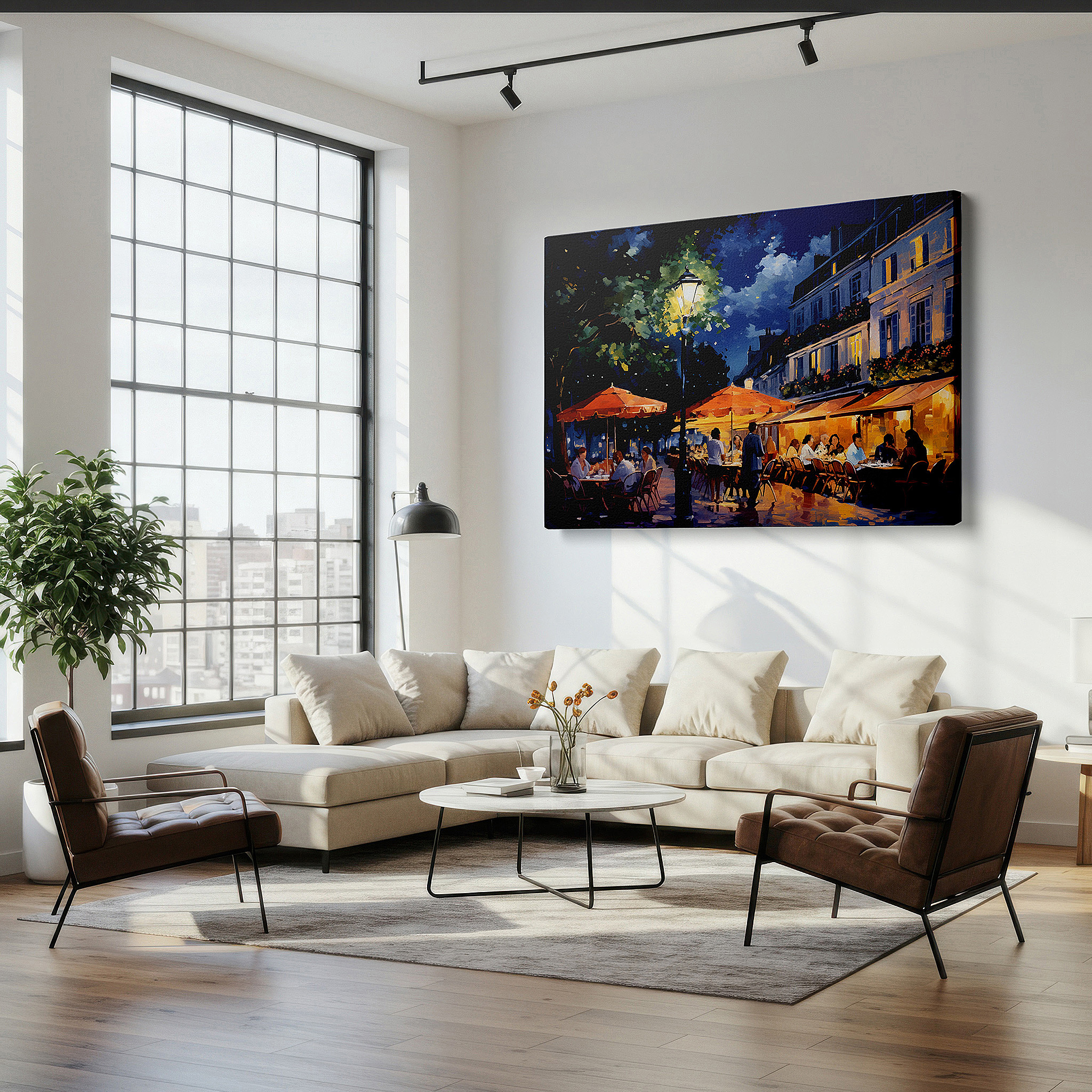 Bold and expansive at 90×60 cm — ideal for making a statement above large furniture — parisian café at night wall art - experience a vibrant evening with warm lights and city textures, ideal for office, living room, or bedroom decor