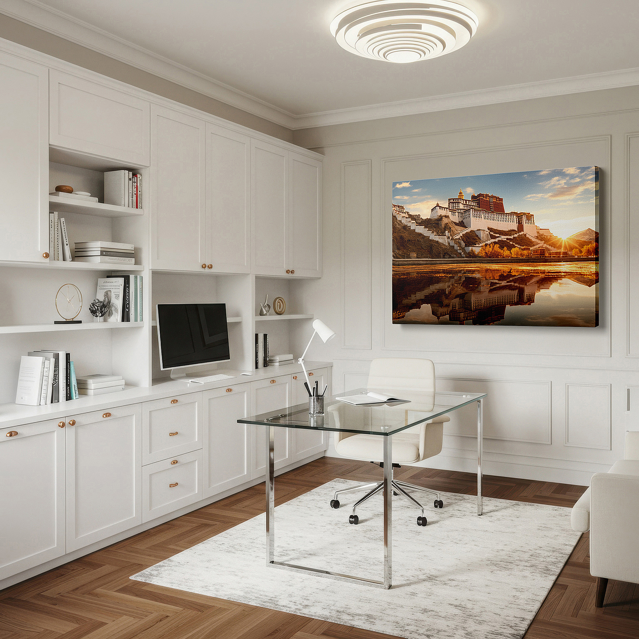 Bold and expansive at 90×60 cm — ideal for making a statement above large furniture — potala palace sunrise - spiritual awakening in tibet's sacred landscape: large wall art, canvas, decor for office and bedroom
