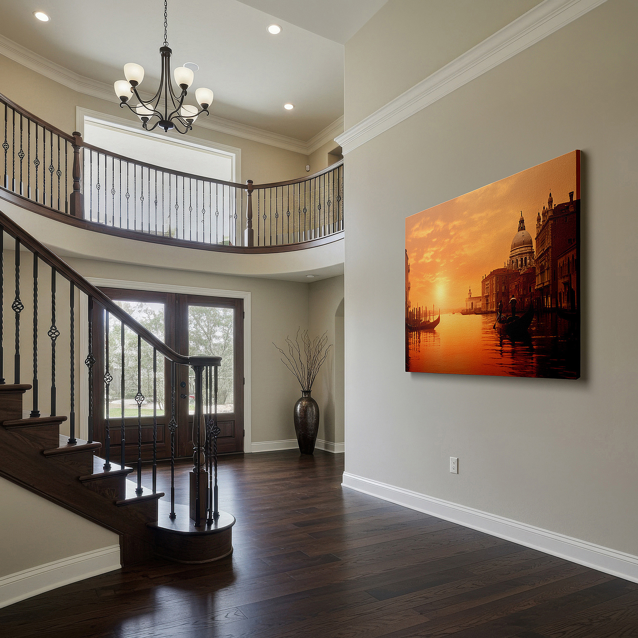 Bold and expansive at 90×60 cm — ideal for making a statement above large furniture — sunset over venice wall art: serene canalscape with gondolas and gothic architecture - large canvas art for home and office decor