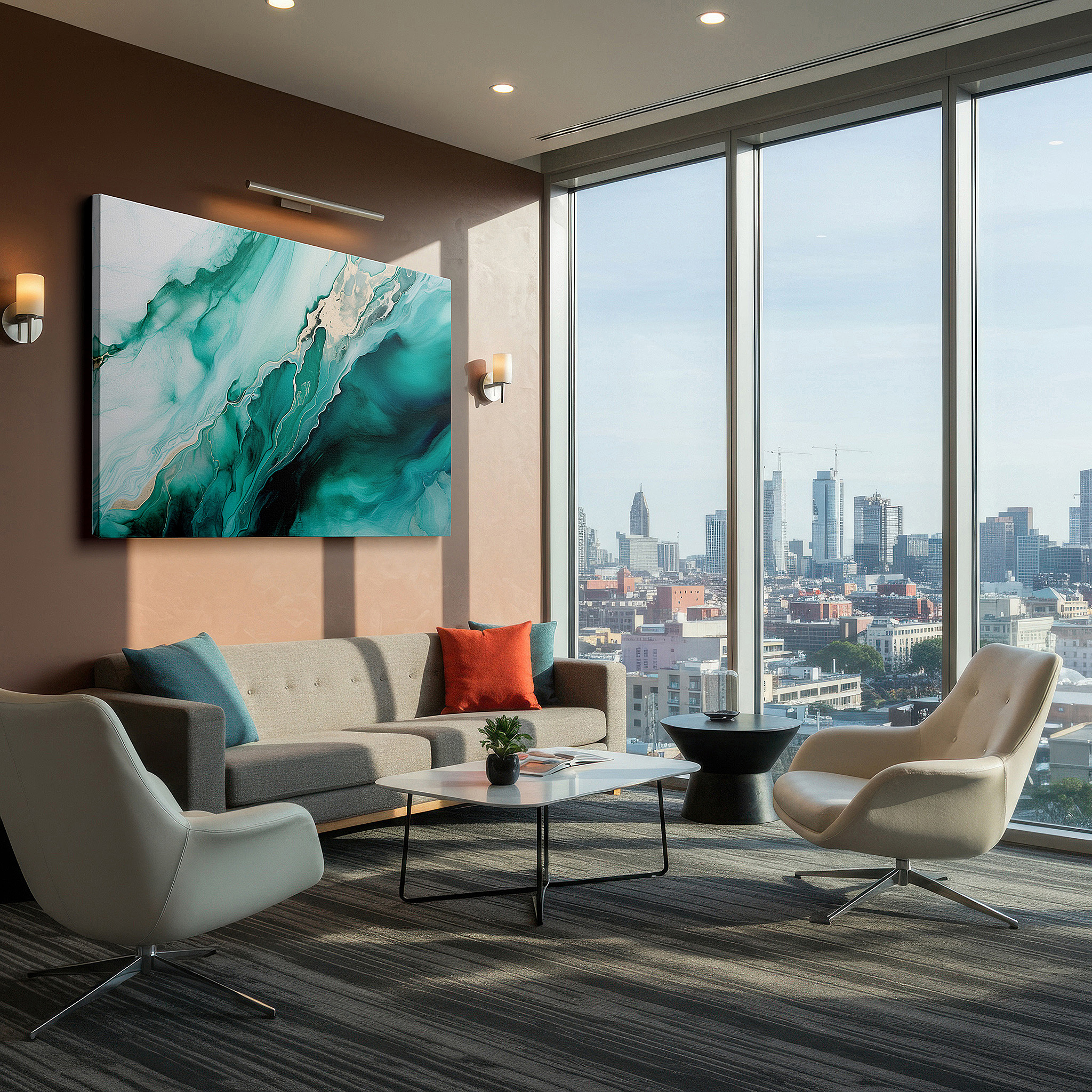 Bold and expansive at 90×60 cm — ideal for making a statement above large furniture — tranquil turquoise waves and golden light abstract masterpiece - large canvas wall art for office and bedroom decor