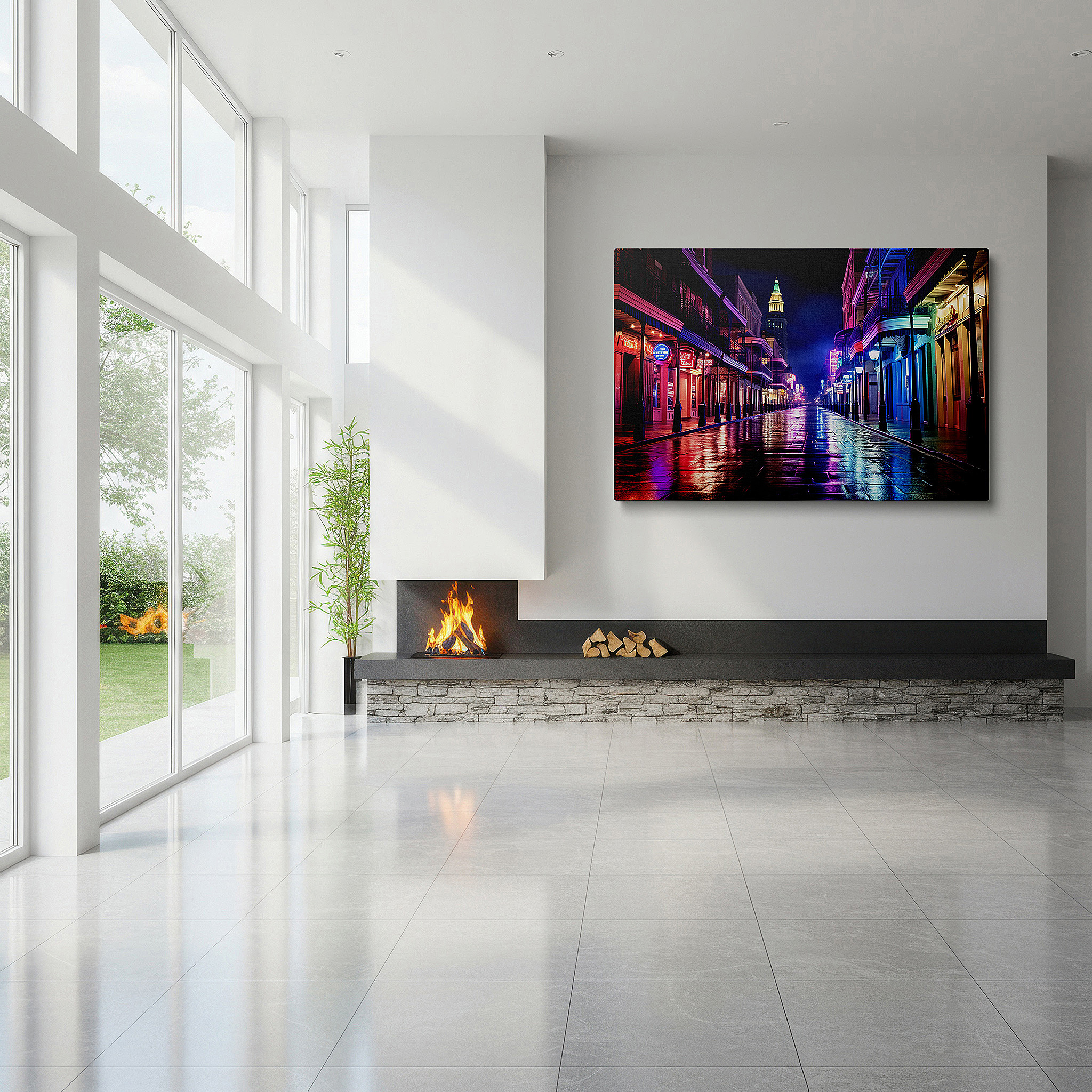 Bold and expansive at 90×60 cm — ideal for making a statement above large furniture — urban nights neon glow - rain-slicked streets vibrant with city life large wall art, canvas wall art, wall decor for office and bedroom