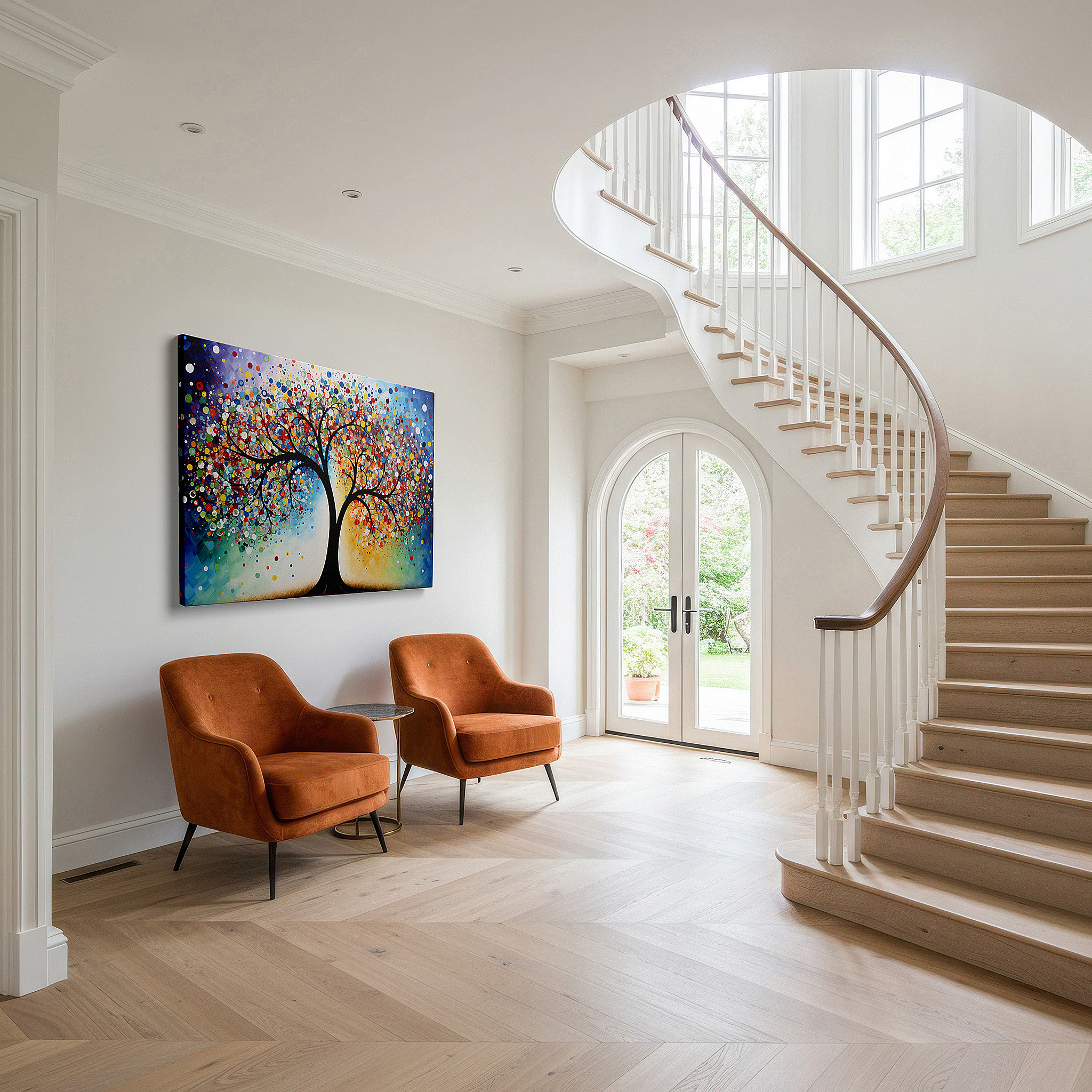 Bold and expansive at 90×60 cm — ideal for making a statement above large furniture — vibrant abstract tree of life, symbolizing growth and harmony, large canvas wall art for office and bedroom decor