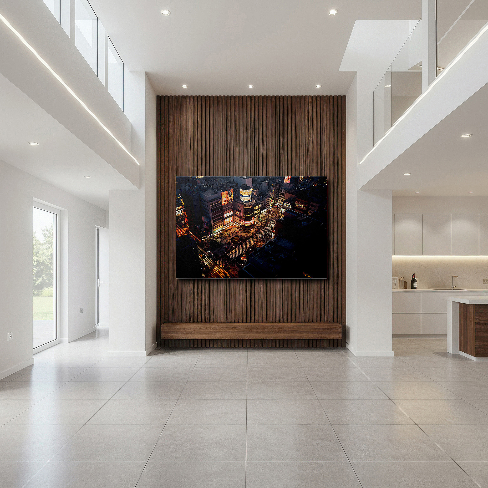 Bold and expansive at 90×60 cm — ideal for making a statement above large furniture — vibrant urban intersection at night - a symphony of lights and life: large wall art, canvas, decor for office and bedroom