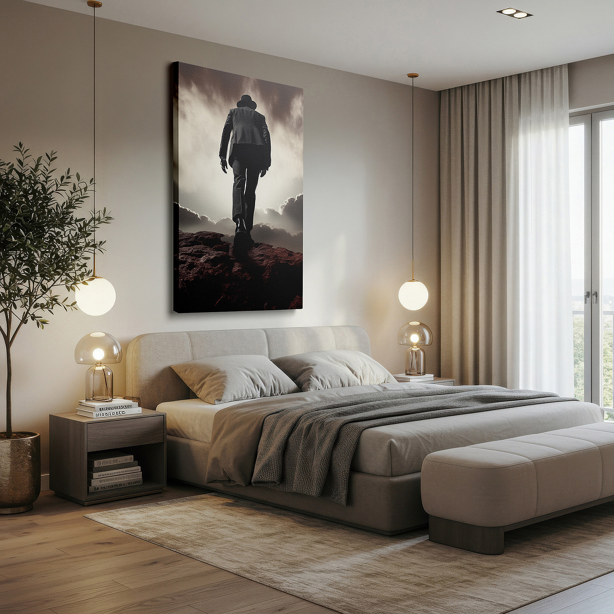 Bold and expansive at 90×60 cm — ideal for making a statement above large furniture — wall art: "the journey of solitude and struggle under a tumultuous sky" - large canvas for office, bedroom, and living room decor