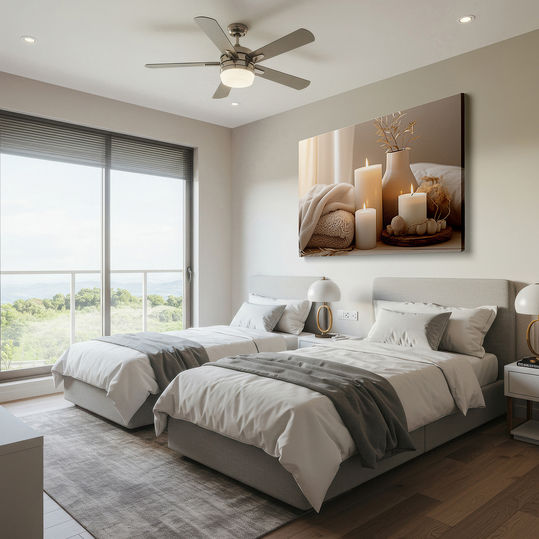 Bold and expansive at 90×60 cm — ideal for making a statement above large furniture — wall decor: peaceful indoor scene with soft lighting from candles and comfortable fabrics for a calm escape - large canvas art, decorative wall art, office and bedroom wall art