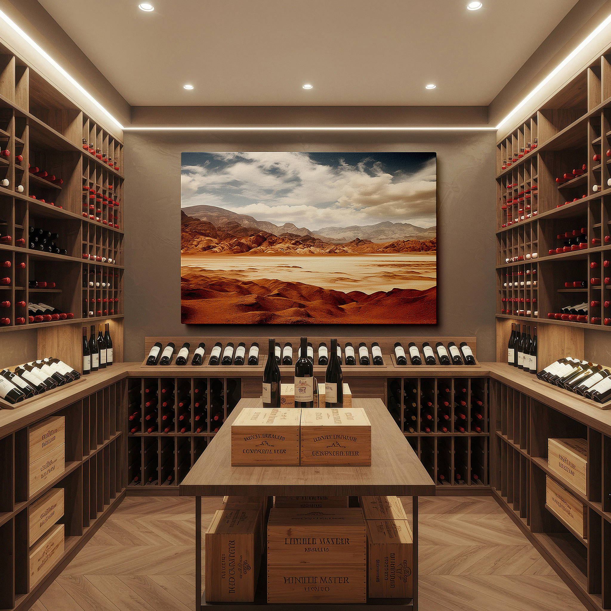 Close-up shows rich pigment, color blending, and brushwork texture — expansive desert and mountain landscape with dramatic sky - large canvas wall art for office and bedroom decor