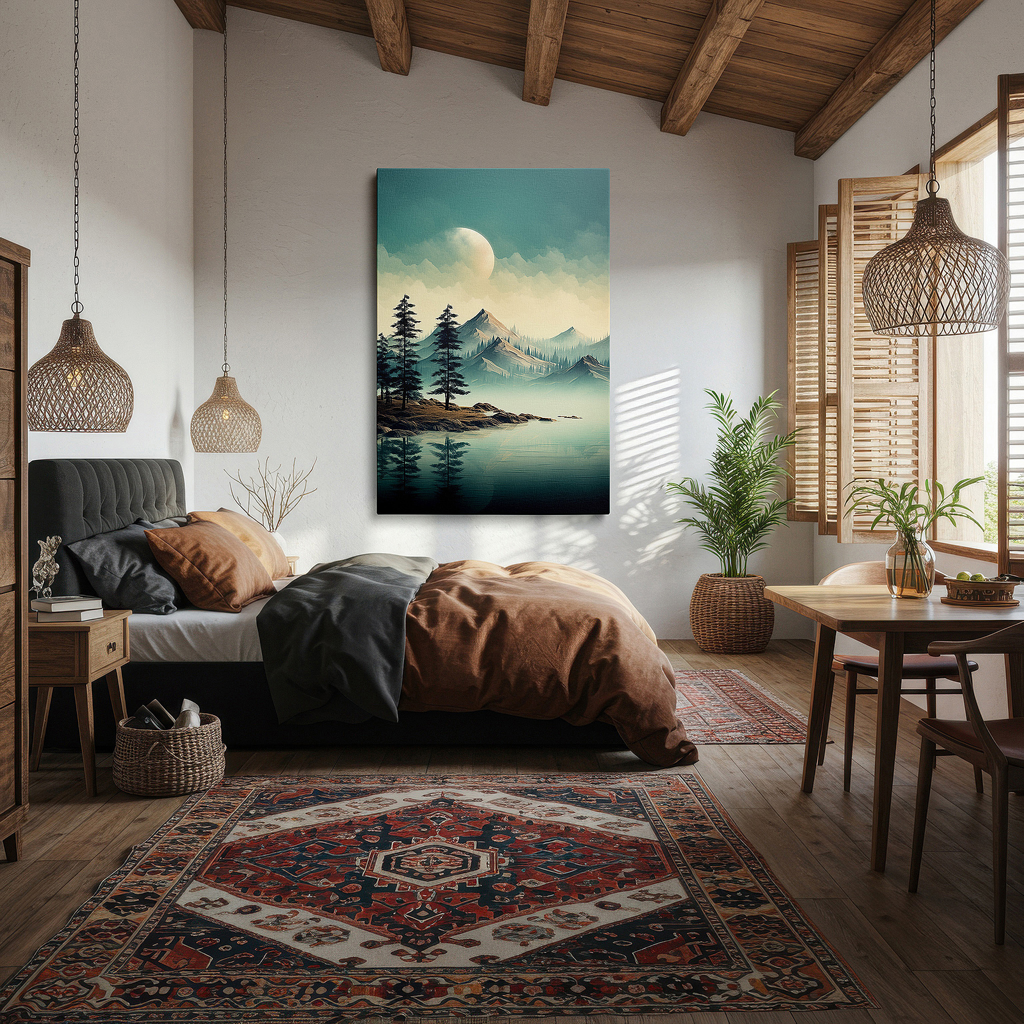 Close-up shows rich pigment, color blending, and brushwork texture — mystical twilight majesty on ethereal mountain large canvas wall art for office, bedroom, and living room decor