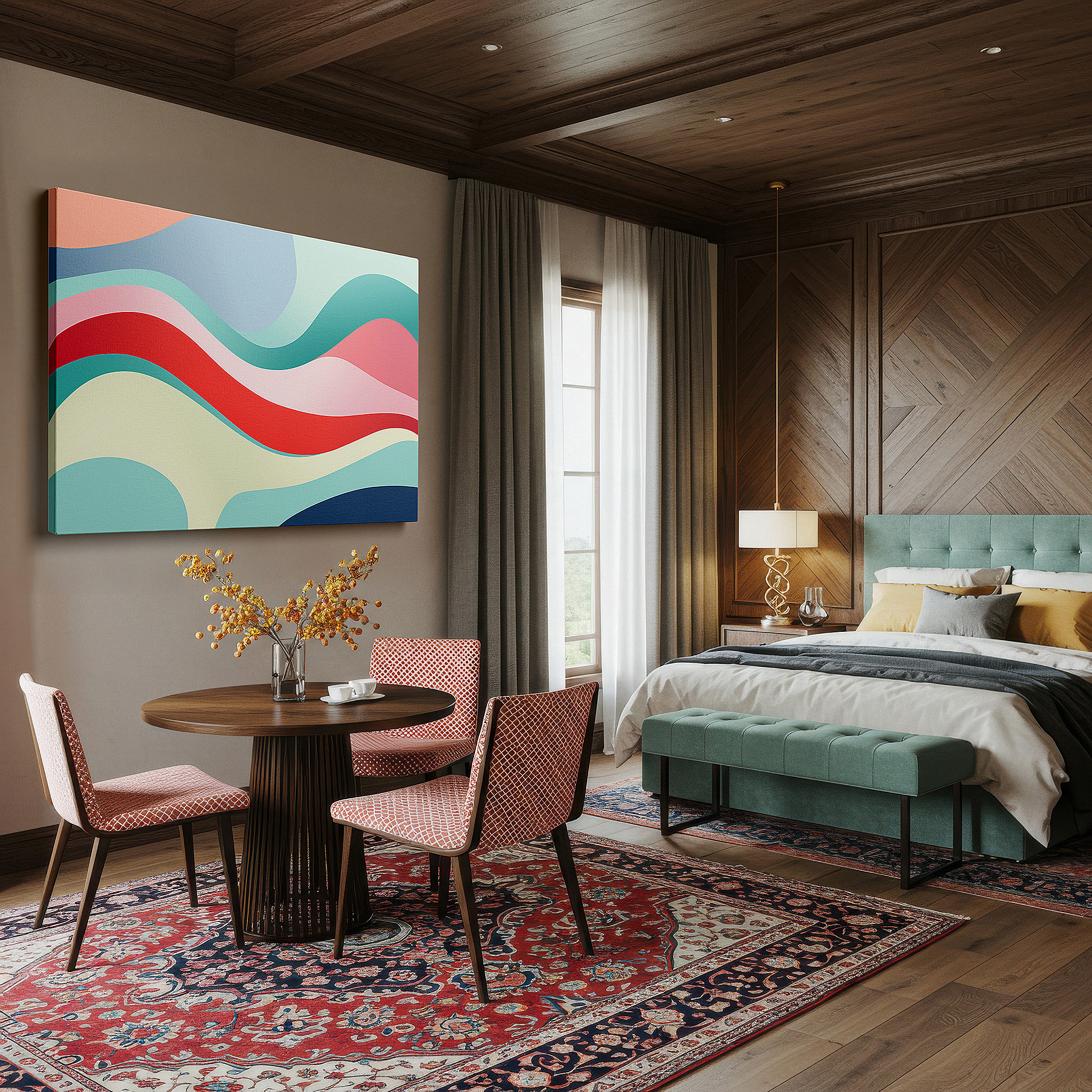 Close-up shows rich pigment, color blending, and brushwork texture — pastel-toned serene waves for modern decor: oversized canvas wall art for offices, bedrooms, and living rooms