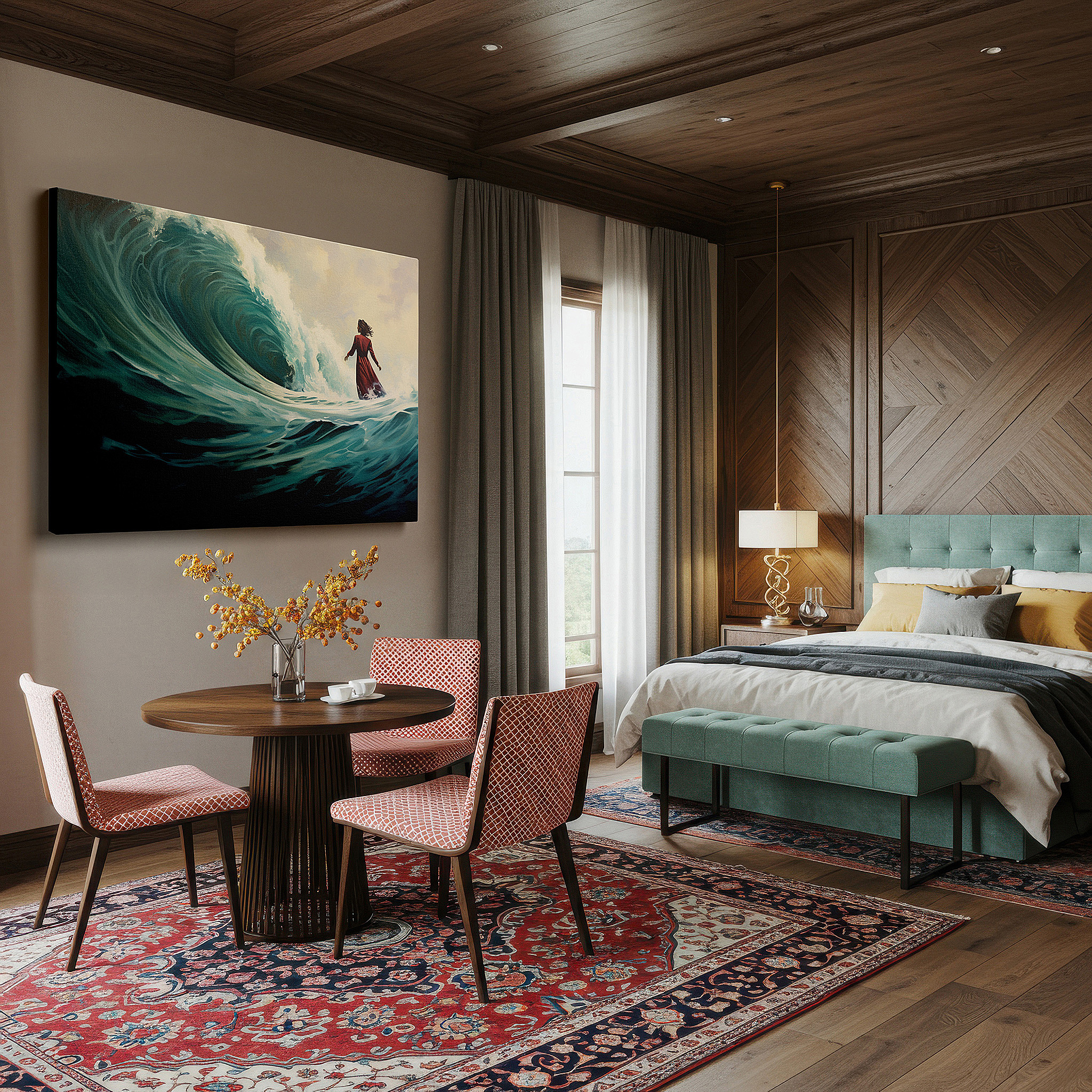 Close-up shows rich pigment, color blending, and brushwork texture — resilient humanity: majestic nature waves large wall art, canvas decor for office, bedroom, and living room