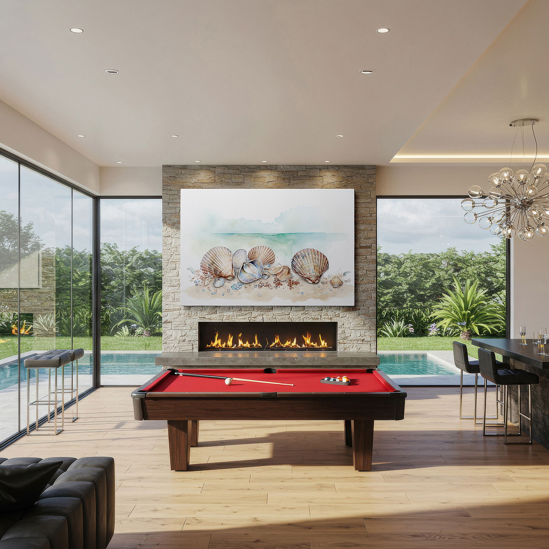 Close-up shows rich pigment, color blending, and brushwork texture — serene seashells on sandy beach - tranquil watercolor masterpiece large wall art, canvas wall art, wall decor for office and bedroom