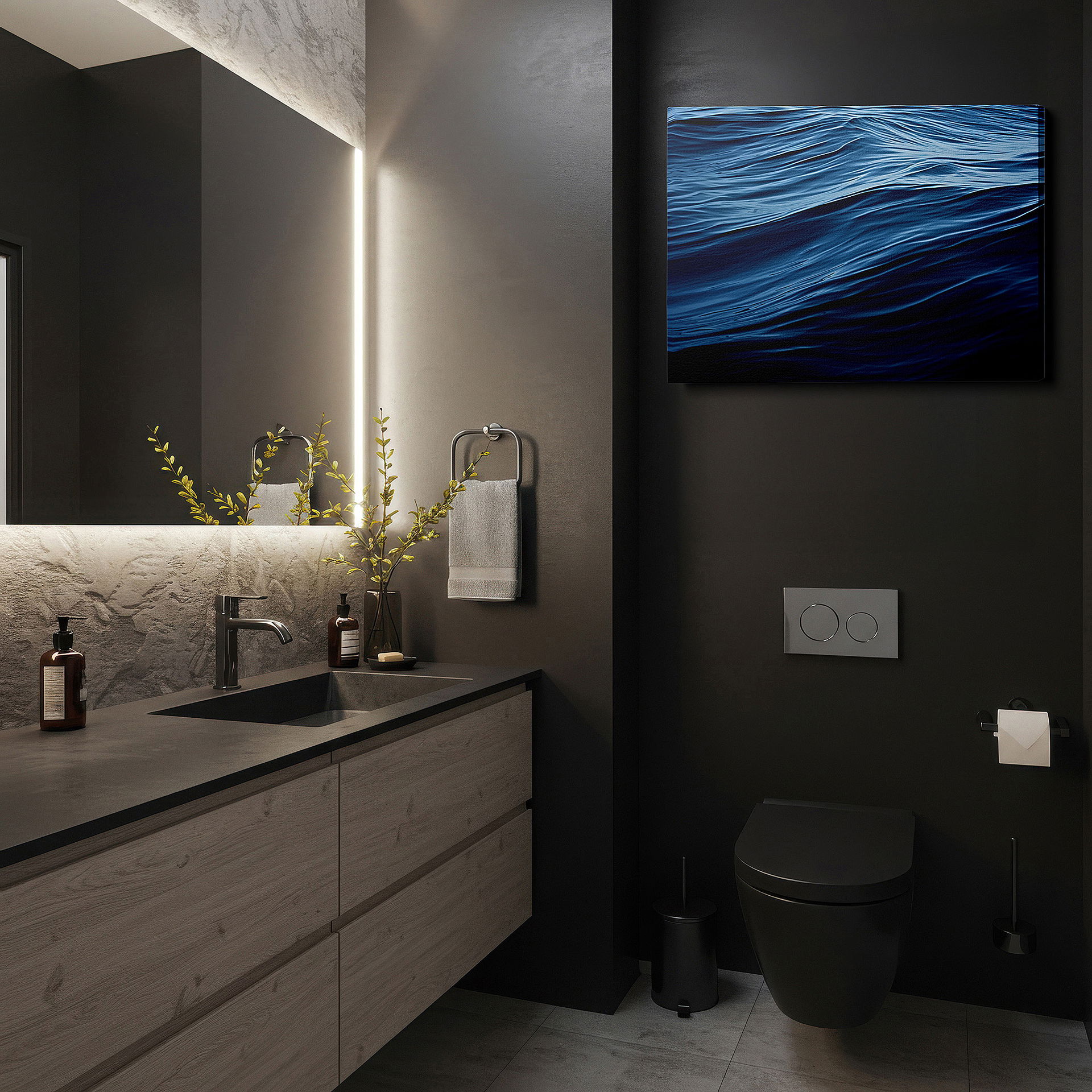 Close-up shows rich pigment, color blending, and brushwork texture — serene waters and sky reflections: a tranquil display of light and color - large canvas wall art for office and bedroom decor