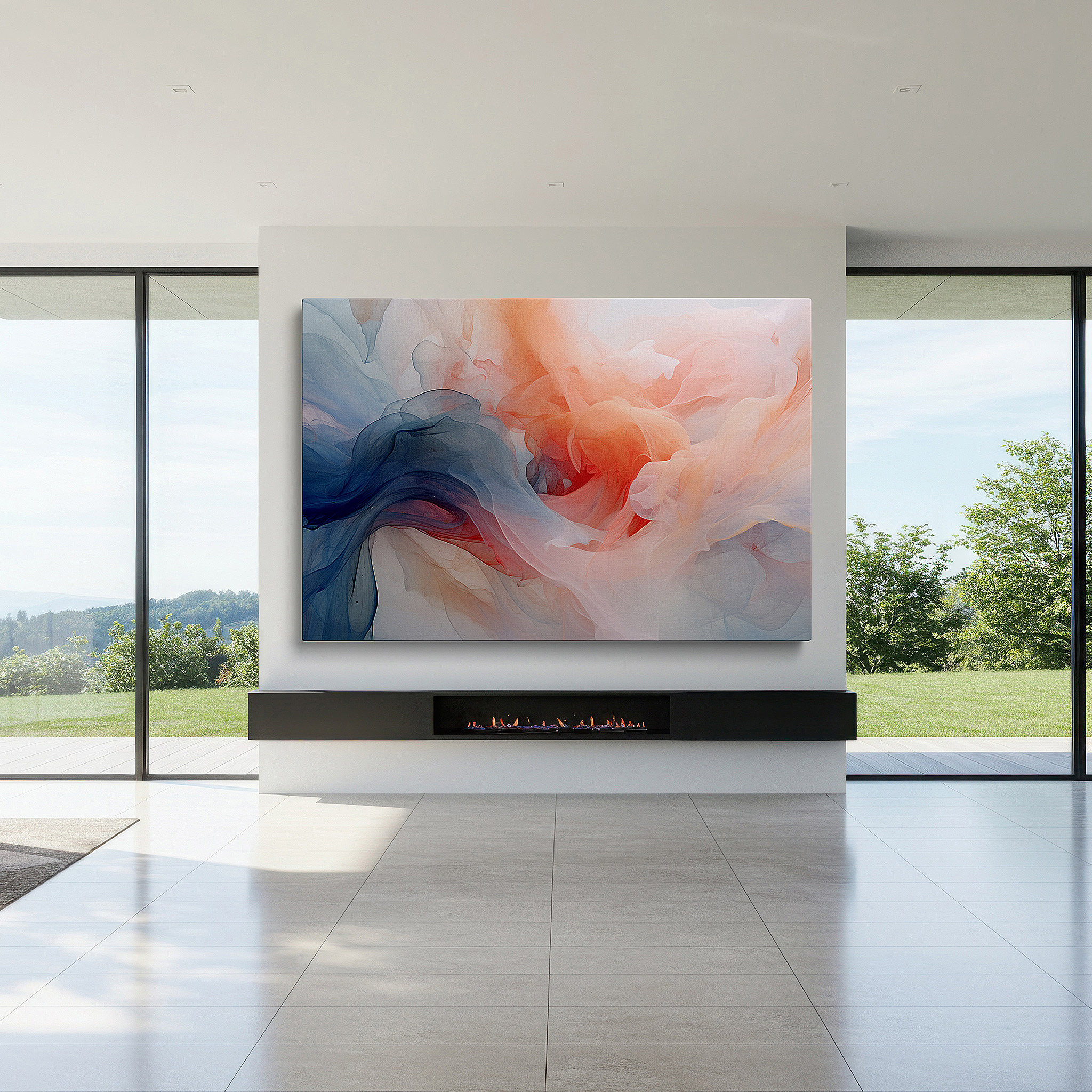Close-up shows rich pigment, color blending, and brushwork texture — soft colors and ethereal textures symphony: soothing large wall art for bedrooms and offices