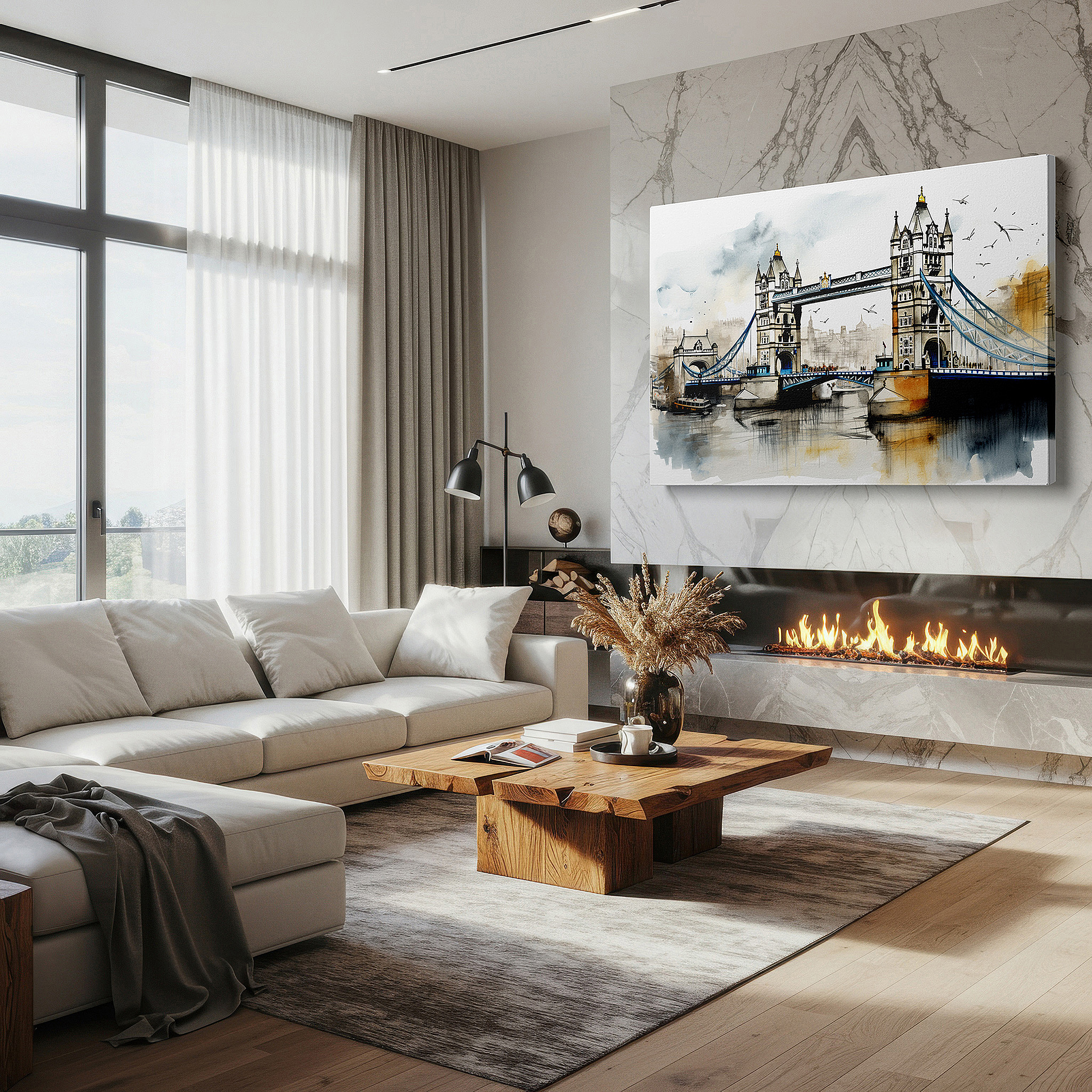 Close-up shows rich pigment, color blending, and brushwork texture — tower bridge wall art for office: a victorian gothic masterpiece and a tribute to london's history - large canvas wall art decor