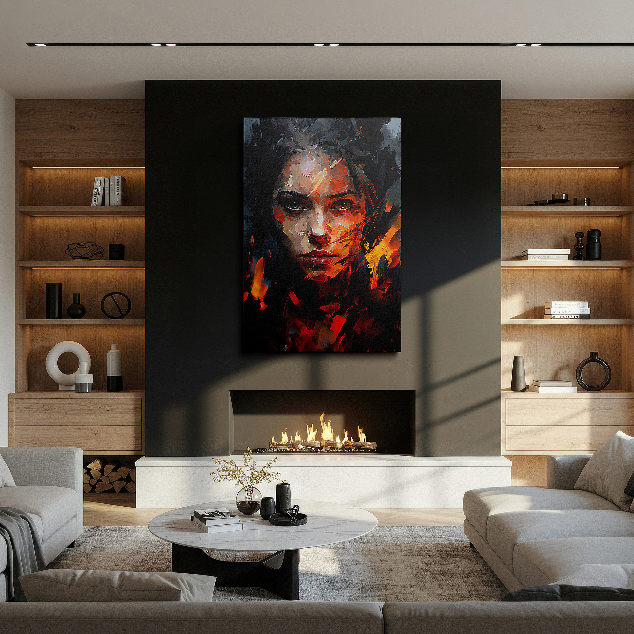 Framed by abstract decor and natural-toned accessories — resilient themes and intense emotions in a striking large wall art, canvas wall art, wall decor for office and bedroom