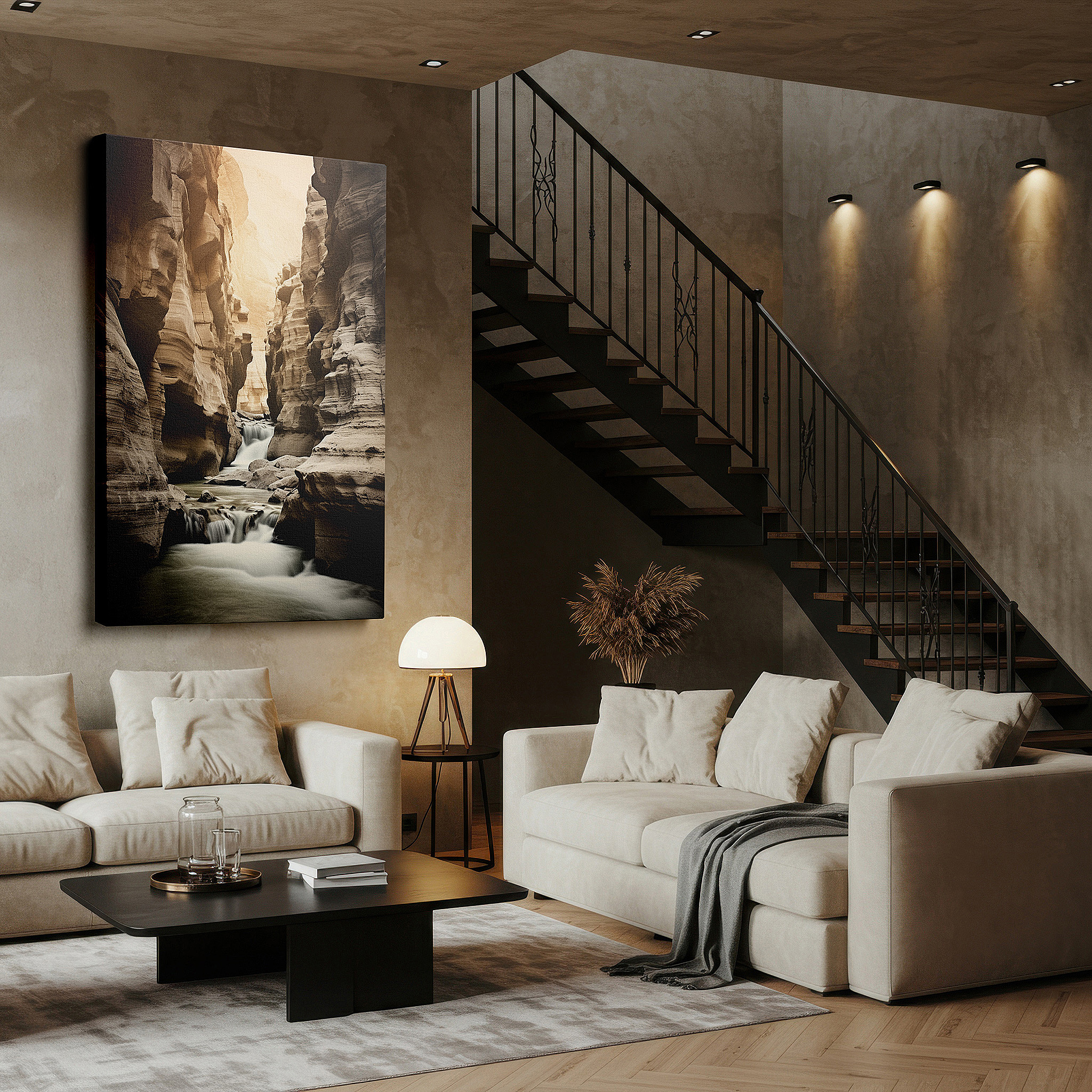 Gently illuminated by ambient lighting in an entryway — serene canyon waters carving through ancient rocks large wall art, canvas wall art, wall art decor, office wall art, bedroom wall art, living room wall art